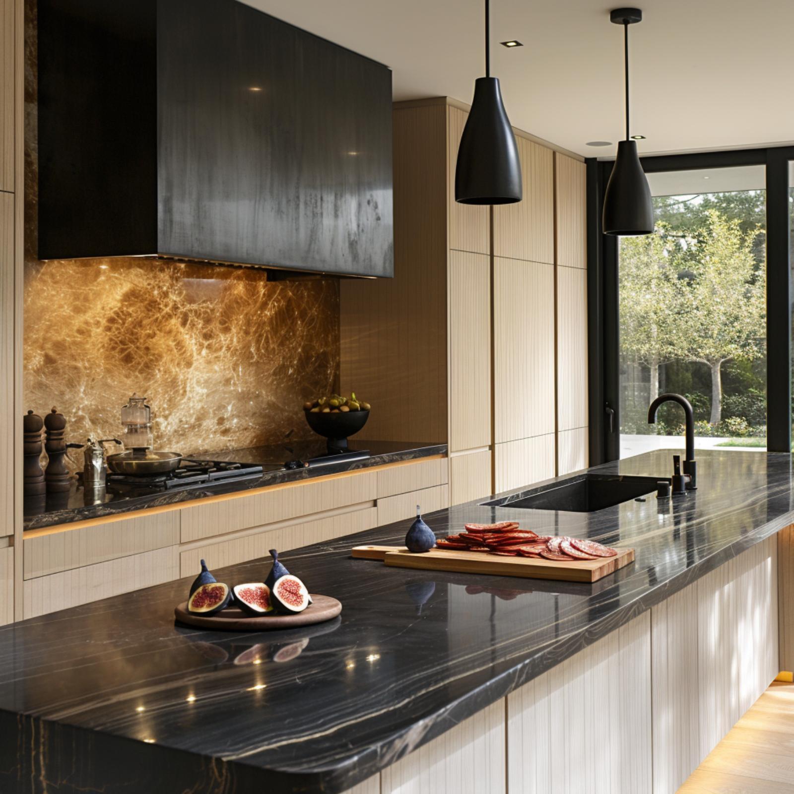 Black Nero Marquina, Backlit Onyx, and Pendant Lights That Know Their Role