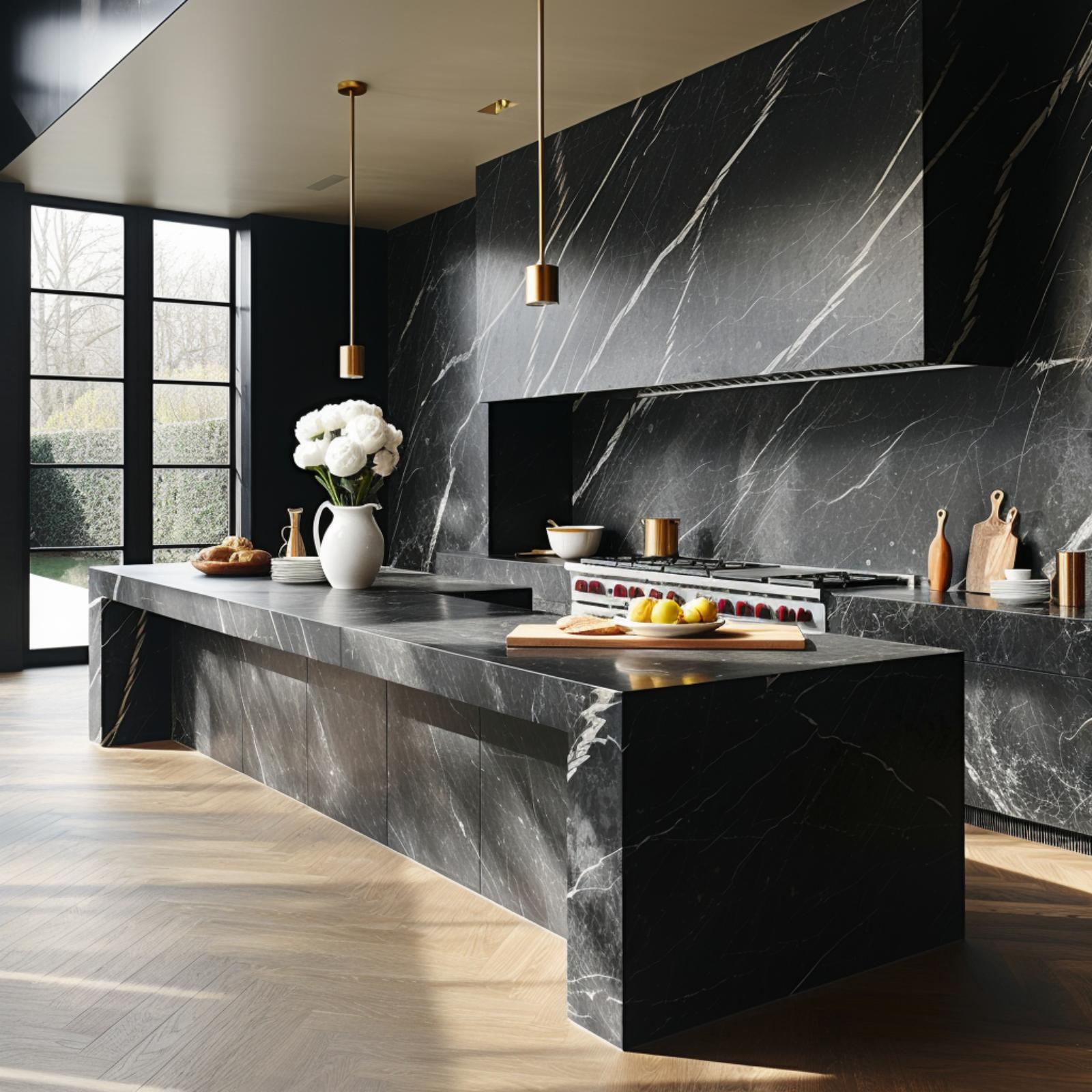 Nero Marquina Marble Takes Over Every Surface, and It Works
