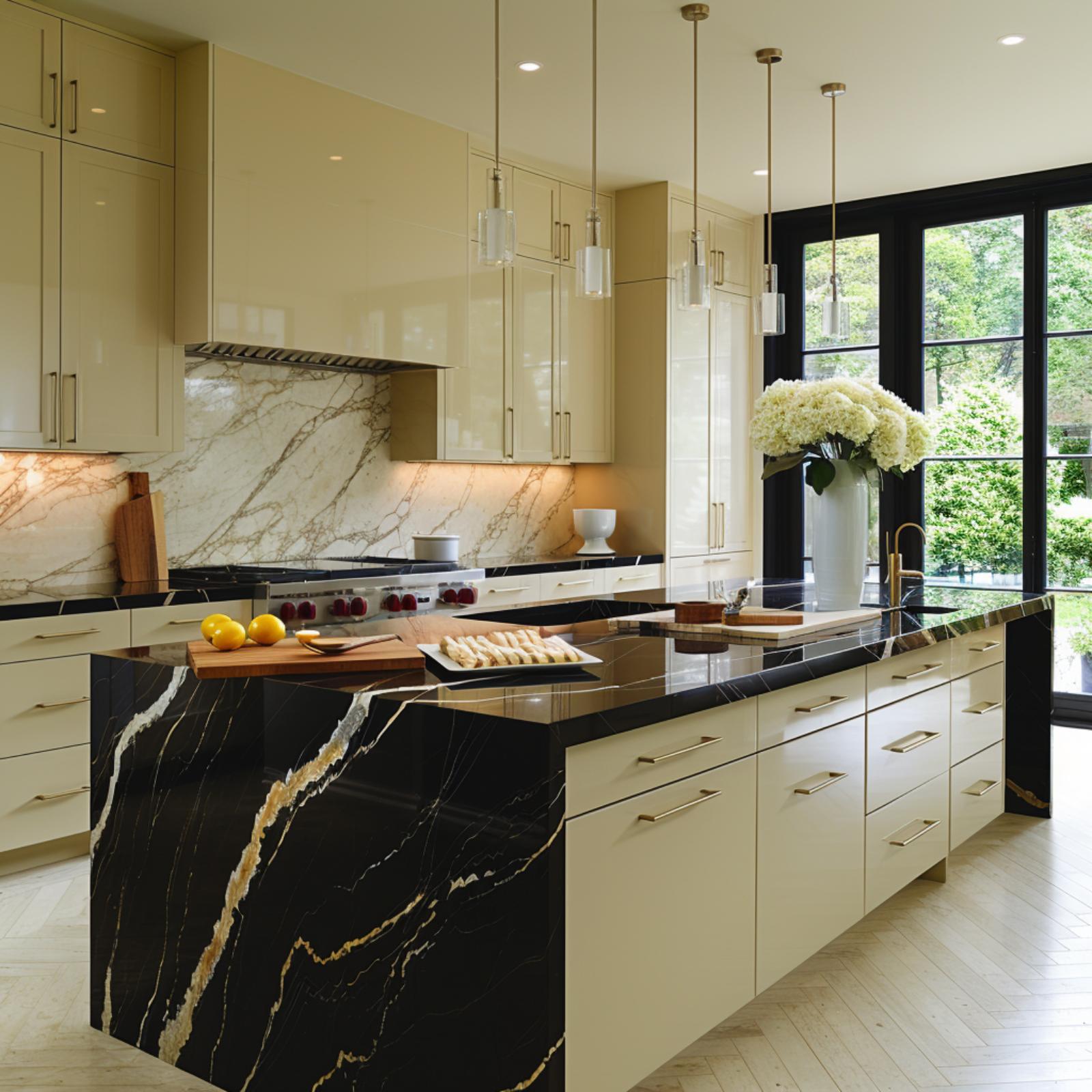 Black and Gold Marble on a Kitchen Island That Refuses to Apologize
