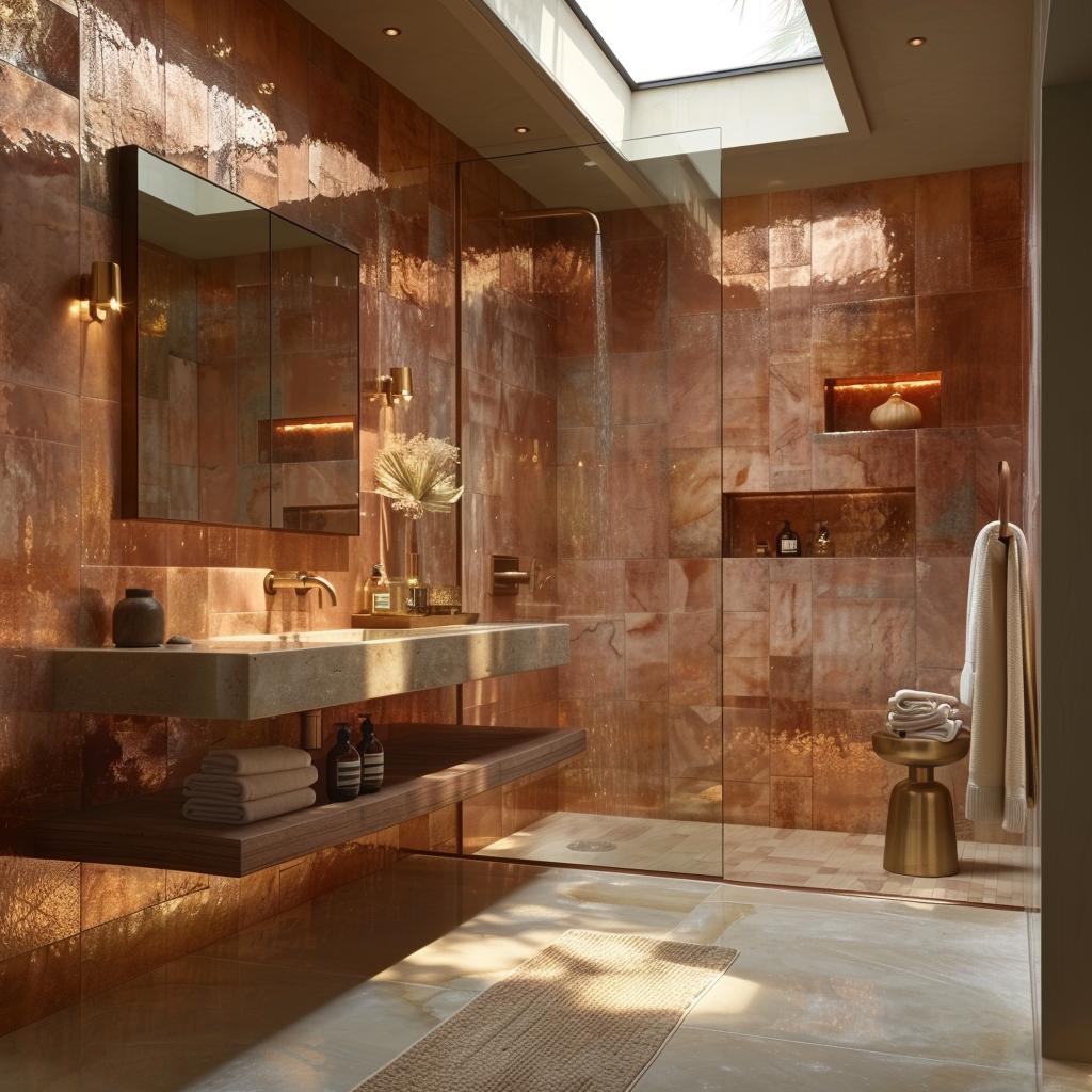 Copper-Toned Zellige Walls, a Skylight, and Brass That Knows Its Role