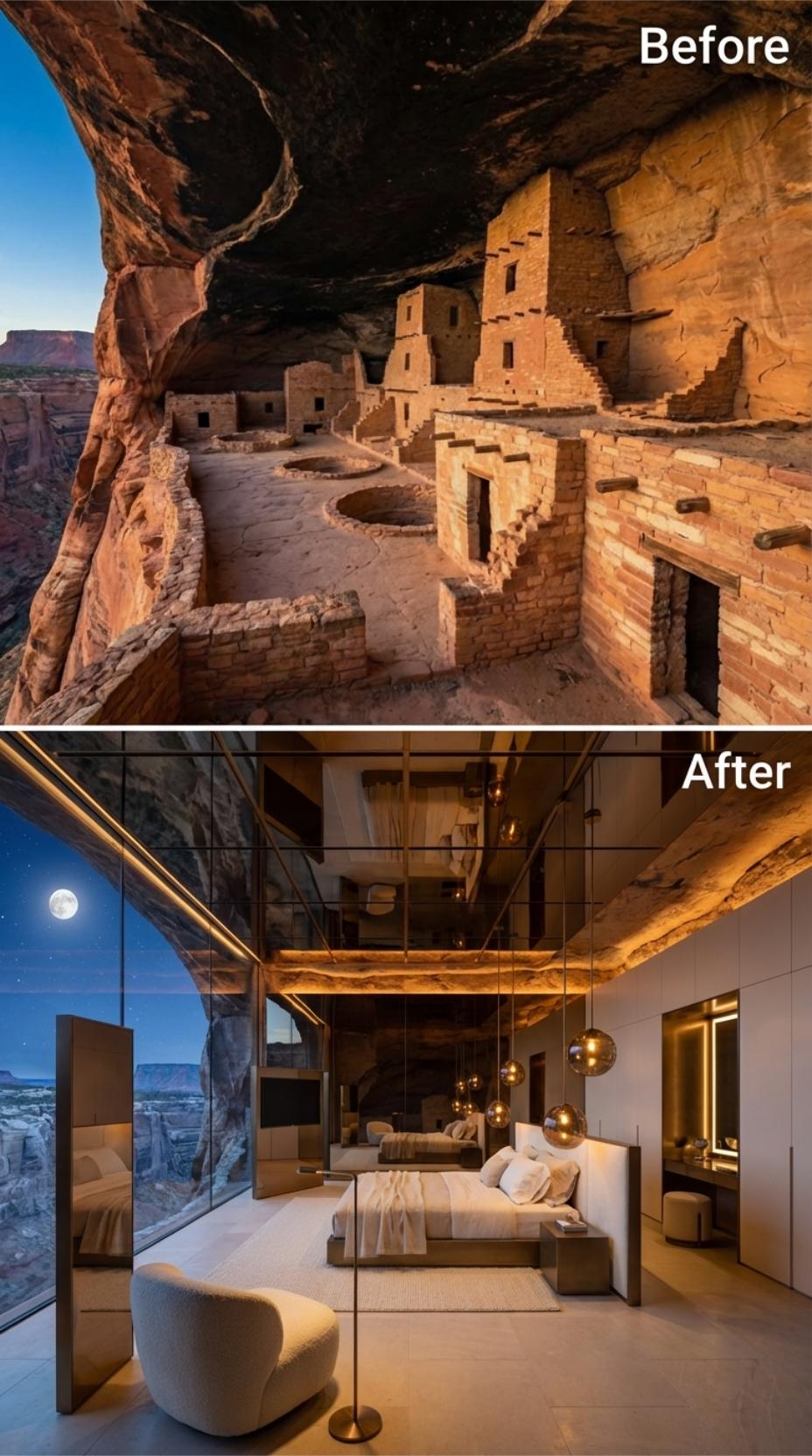 Pendant Globes, Canyon Glass, and a Cave Bedroom Built Under a Full Moon
