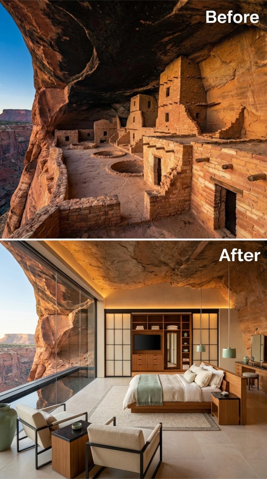 Walnut Millwork, Shoji-Panel Wardrobes, and Canyon Glass Flush Against Cave Rock