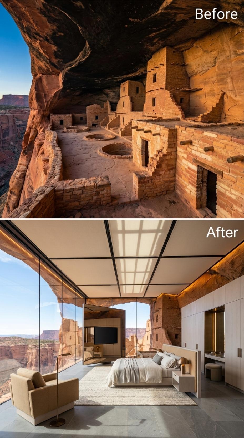 Ivory Linen, Glass Canyon Wall, and Rock That's Been Here Since Before Rome