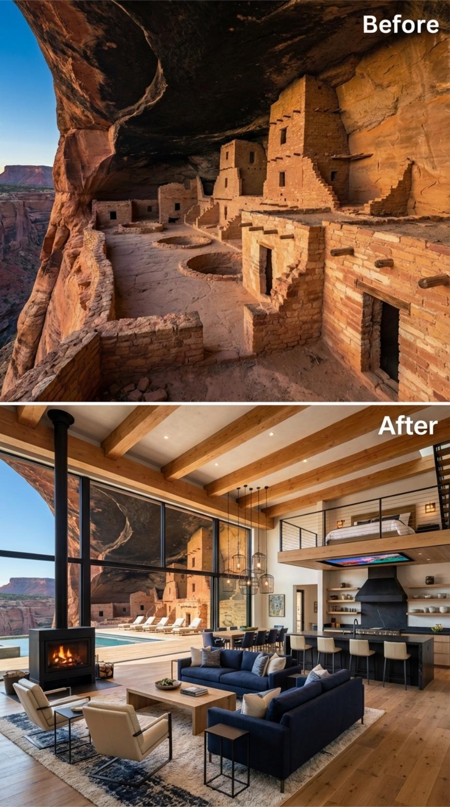 Bleached Beams Give the Canyon Room a Strong Ceiling Rhythm