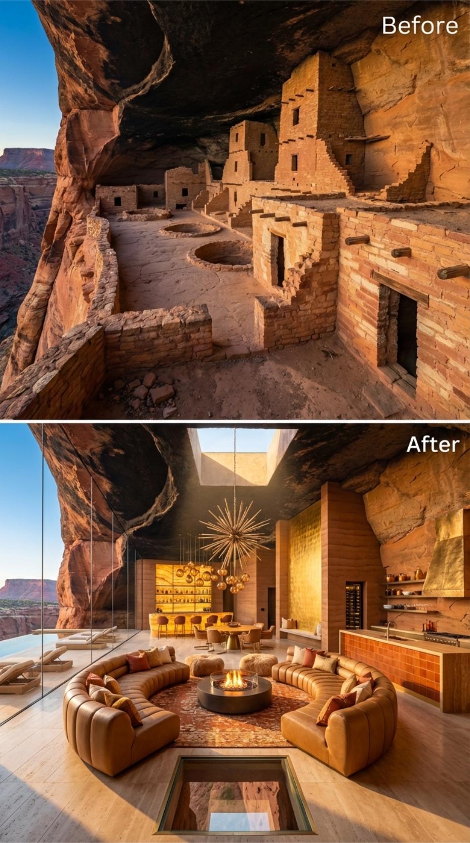 A Sunken Fire Pit and Backlit Bar Anchor the Round Lounge