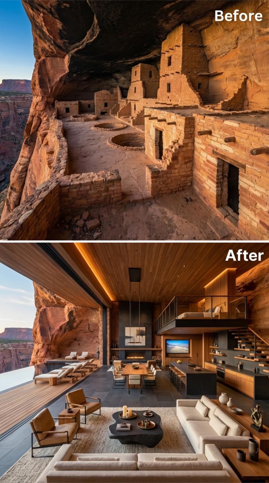 Cedar Planking Wraps the Cave Like a Warm Interior Shell