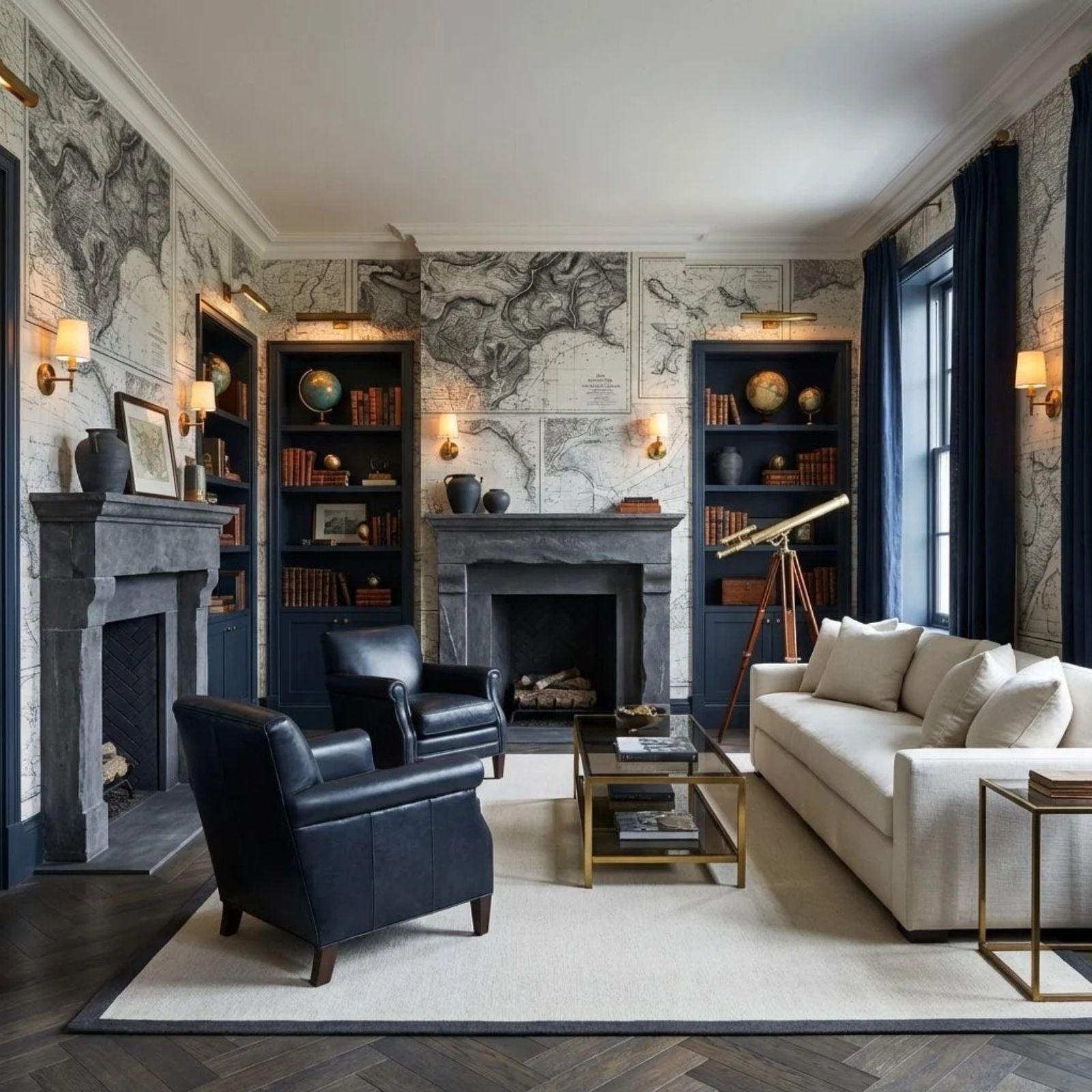 Is a Charcoal, Navy, Warm Brass and Off-White Linen Color Scheme Good for Living Rooms? You Be the Judge – Here Are 27 Striking Examples