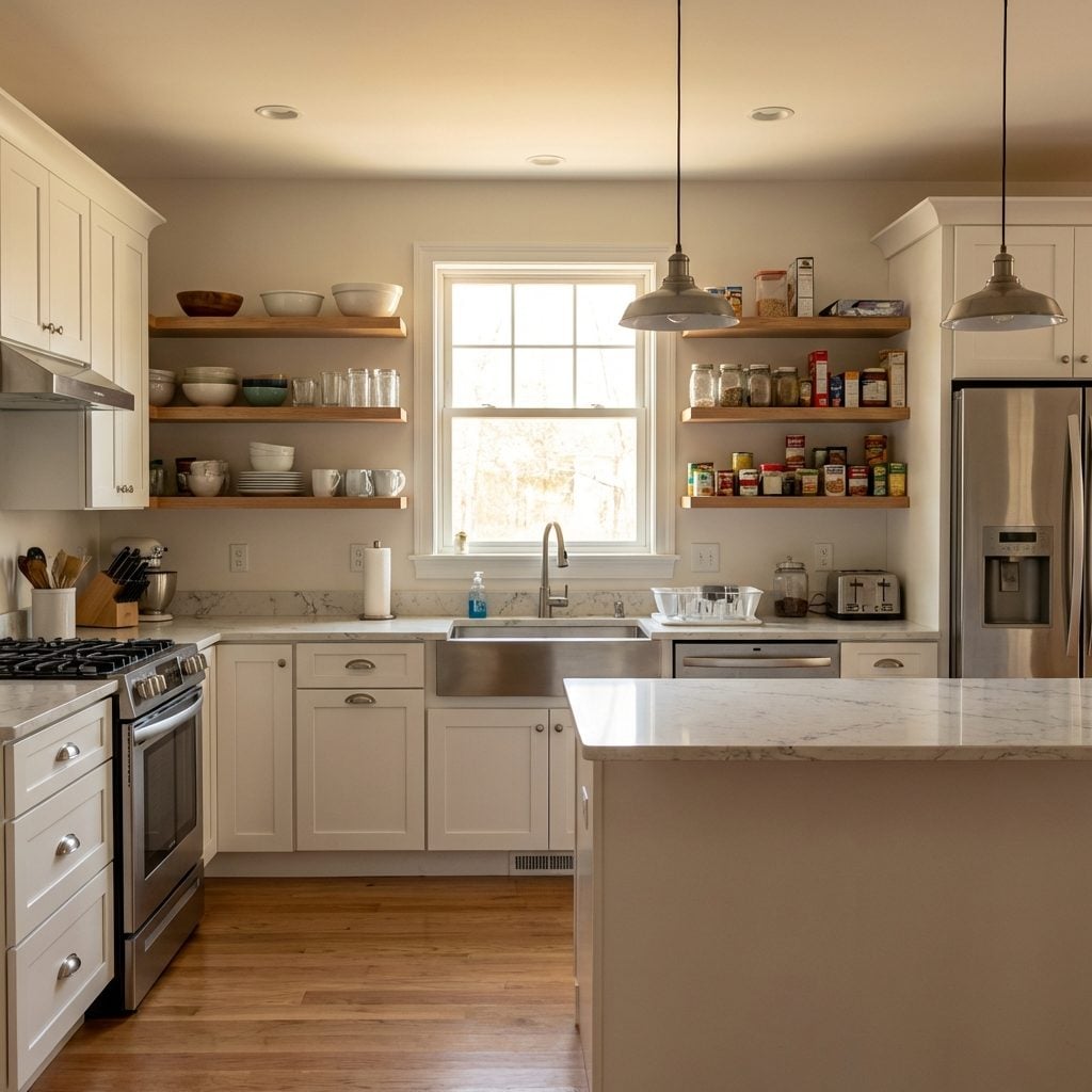 The White Shaker Kitchen Where Open Shelving Turns Every Meal Into a Chore
