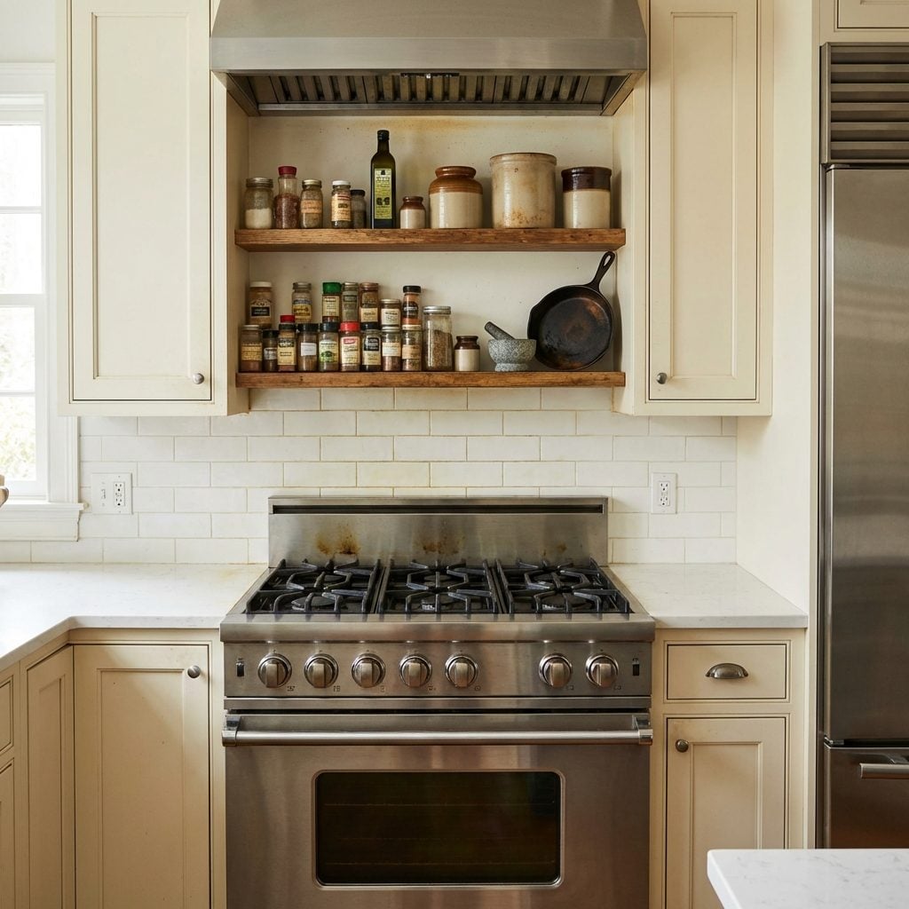 Open Shelves Over the Range That Belong in a Fire Safety Warning