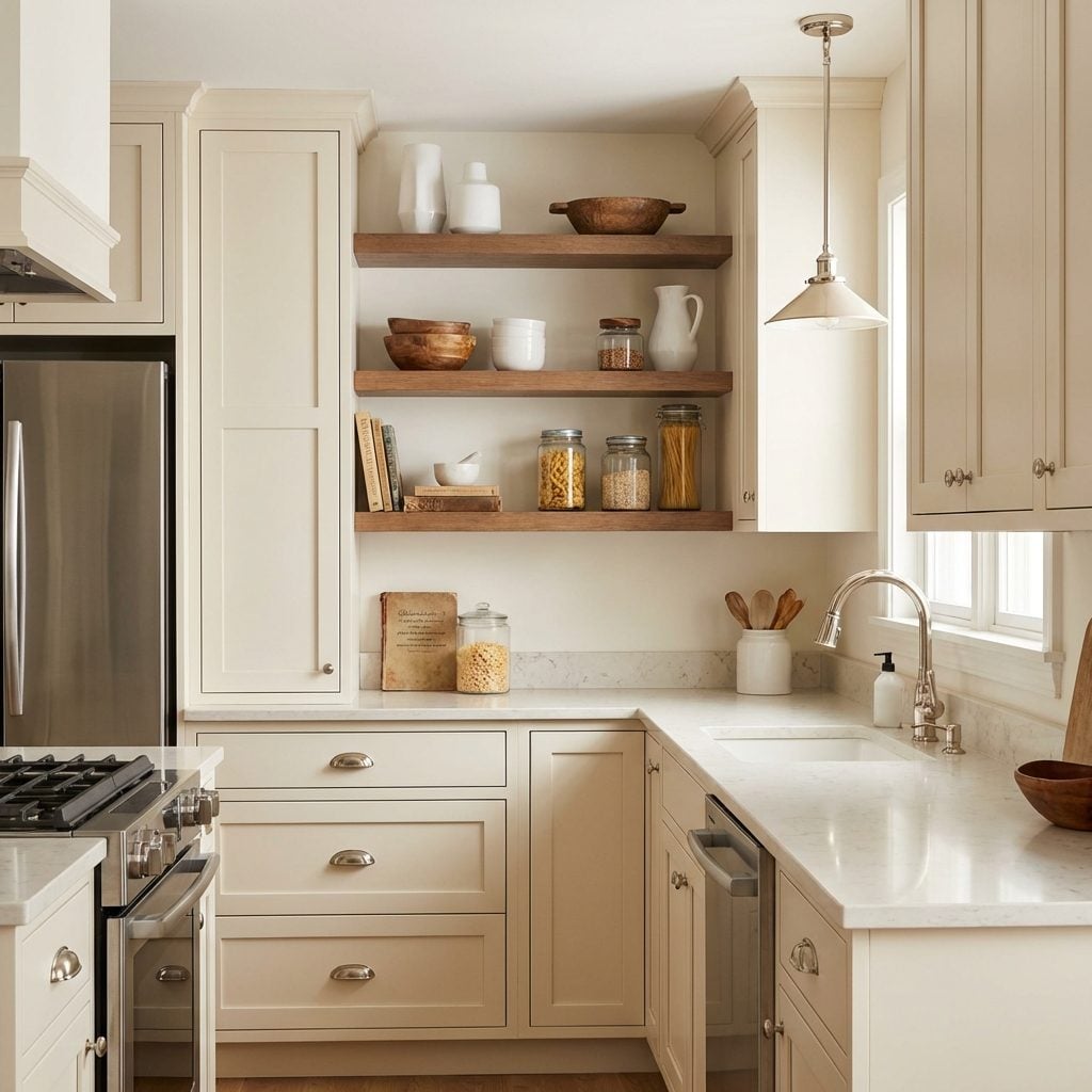 The Transitional Kitchen Where Open Shelving Created a Style Identity Crisis