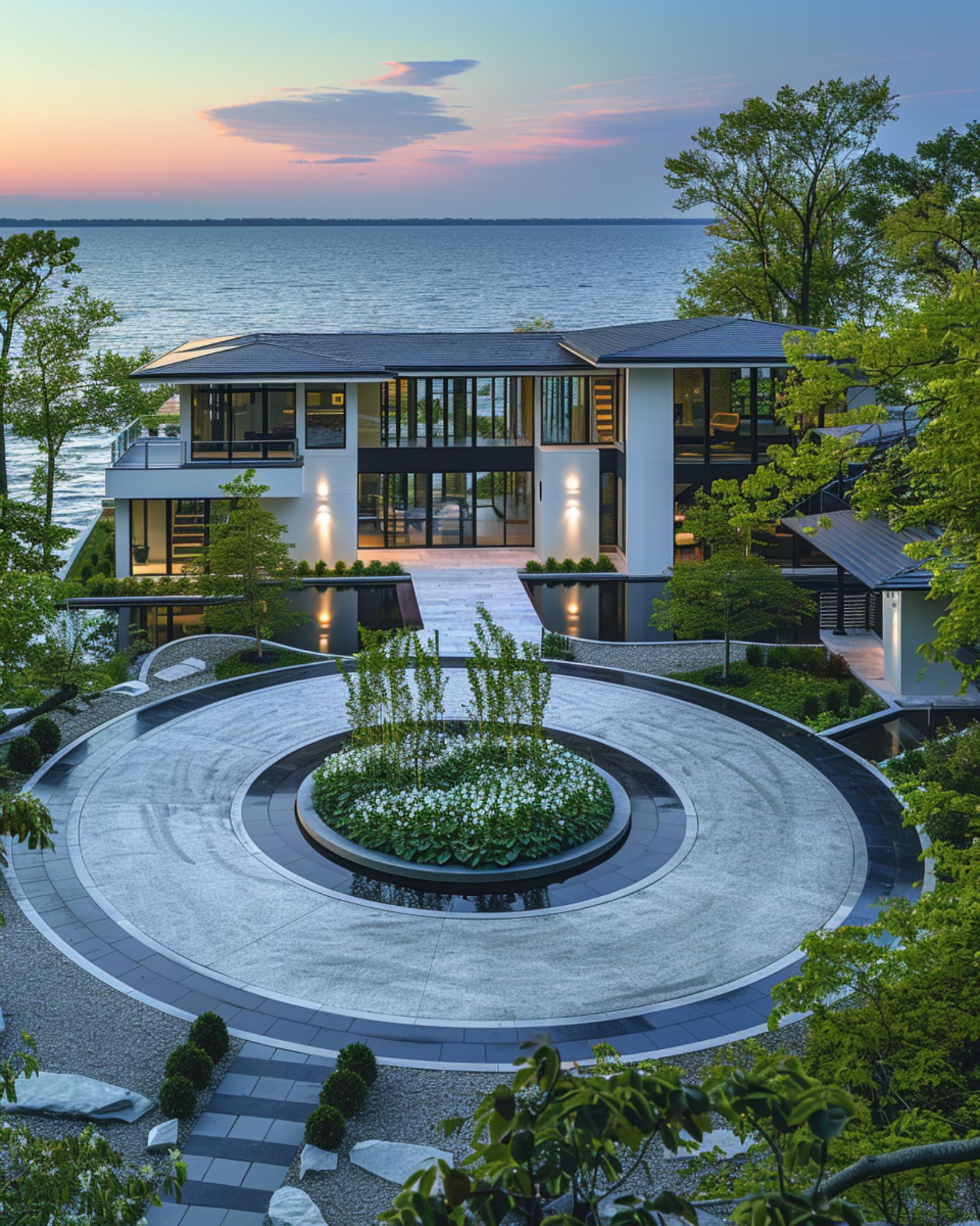 Waterfront Living Starts at the Curb — This Circular Entry Proves It