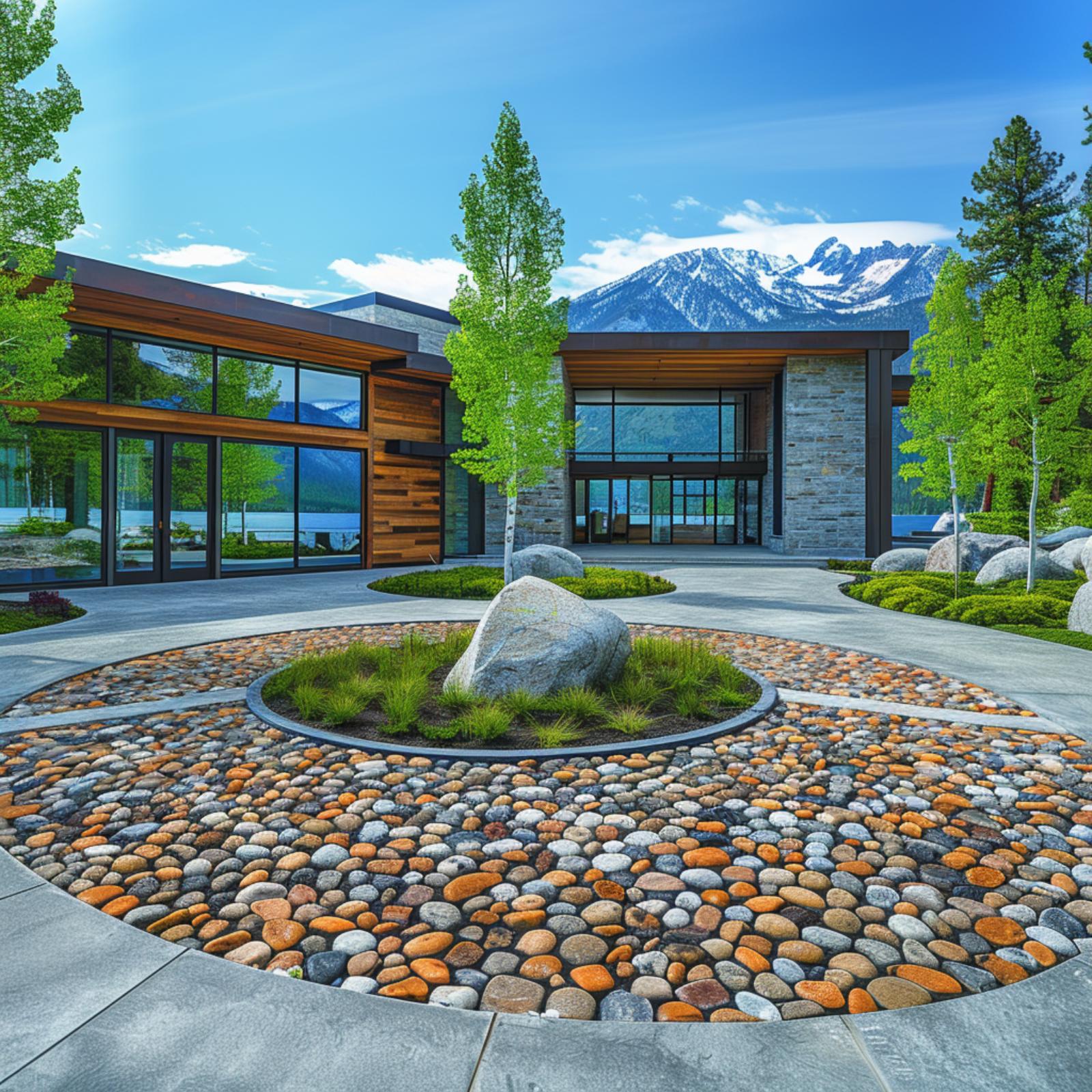 River Rock Roundabout Meets Mountain Modern in One Unforgettable Entry Court