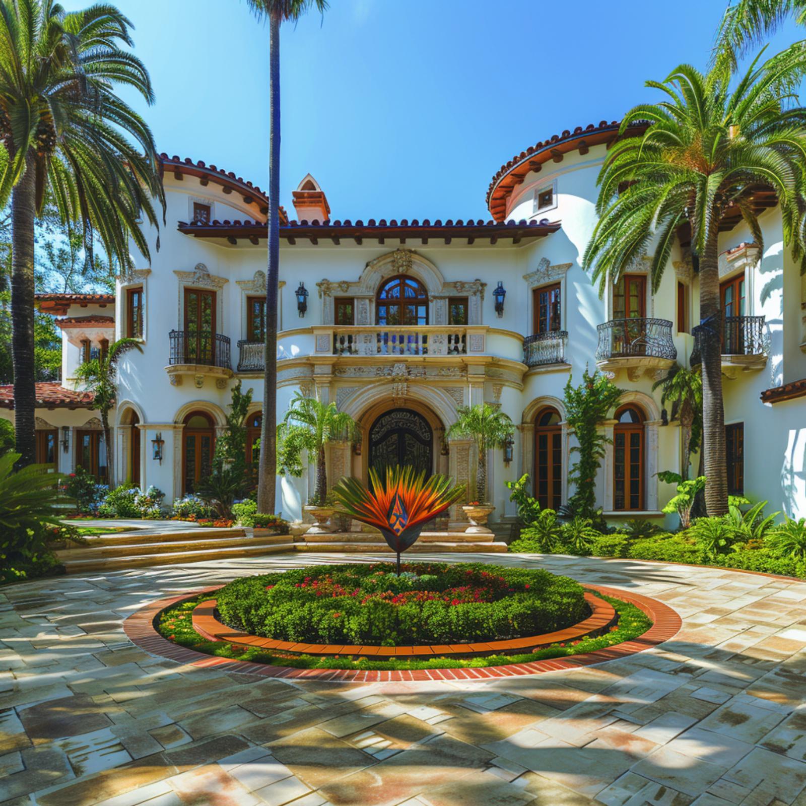 Spanish Colonial Grandeur, Iron Gates, and a Roundabout That Frames the Whole Arrival