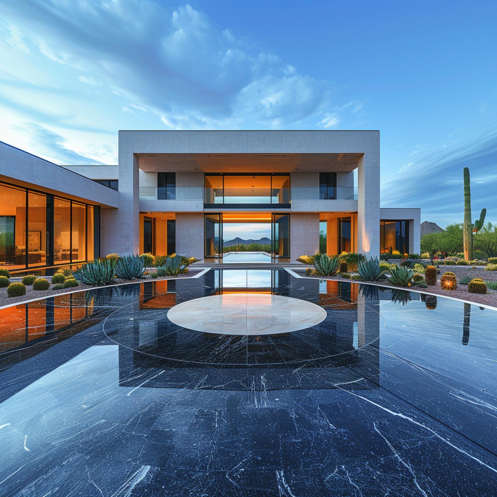 Polished Black Granite, Saguaro Silhouettes, and a Desert Forecourt That Demands Patience
