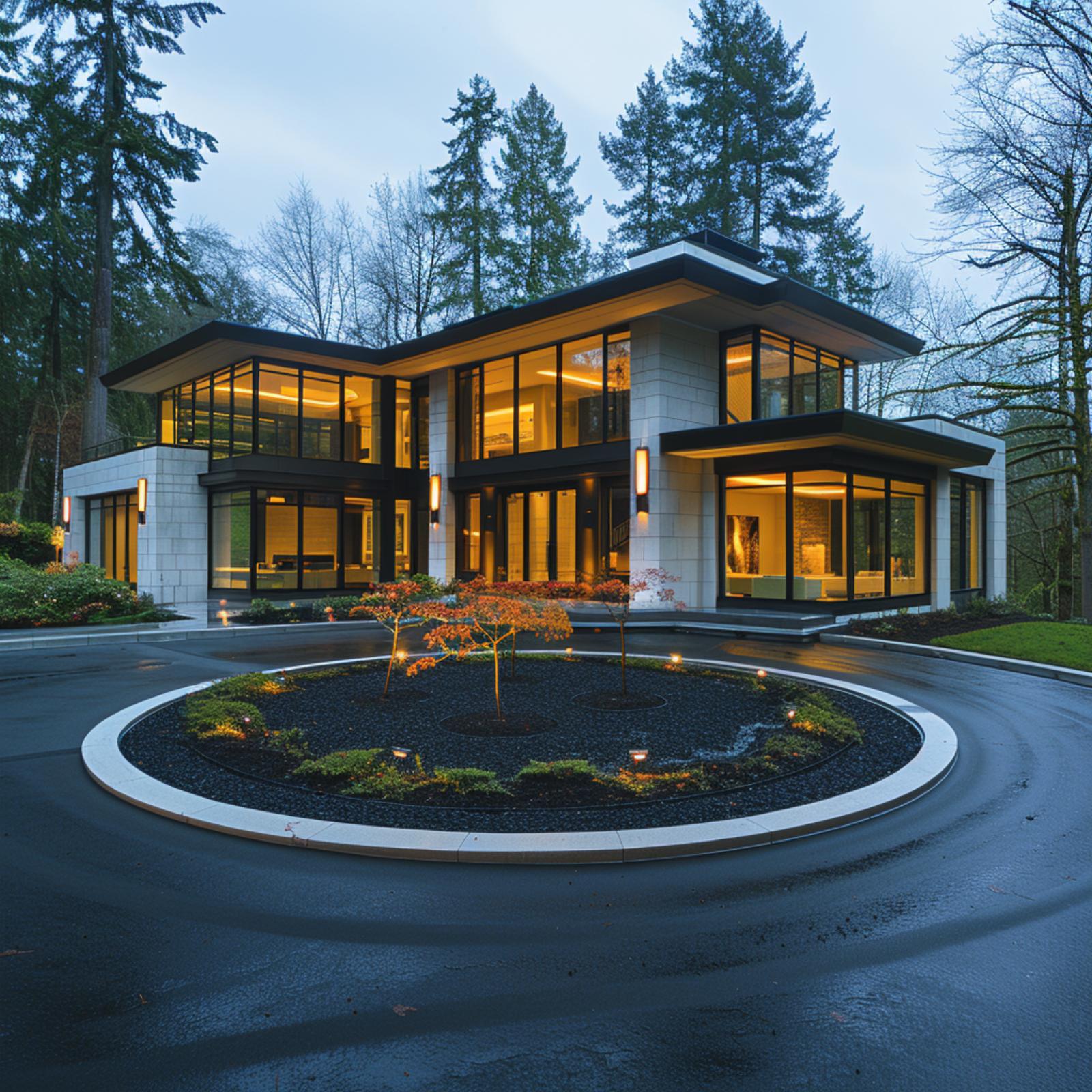 Pacific Northwest Modern, a Japanese Maple Roundabout, and Glass That Glows After Dark