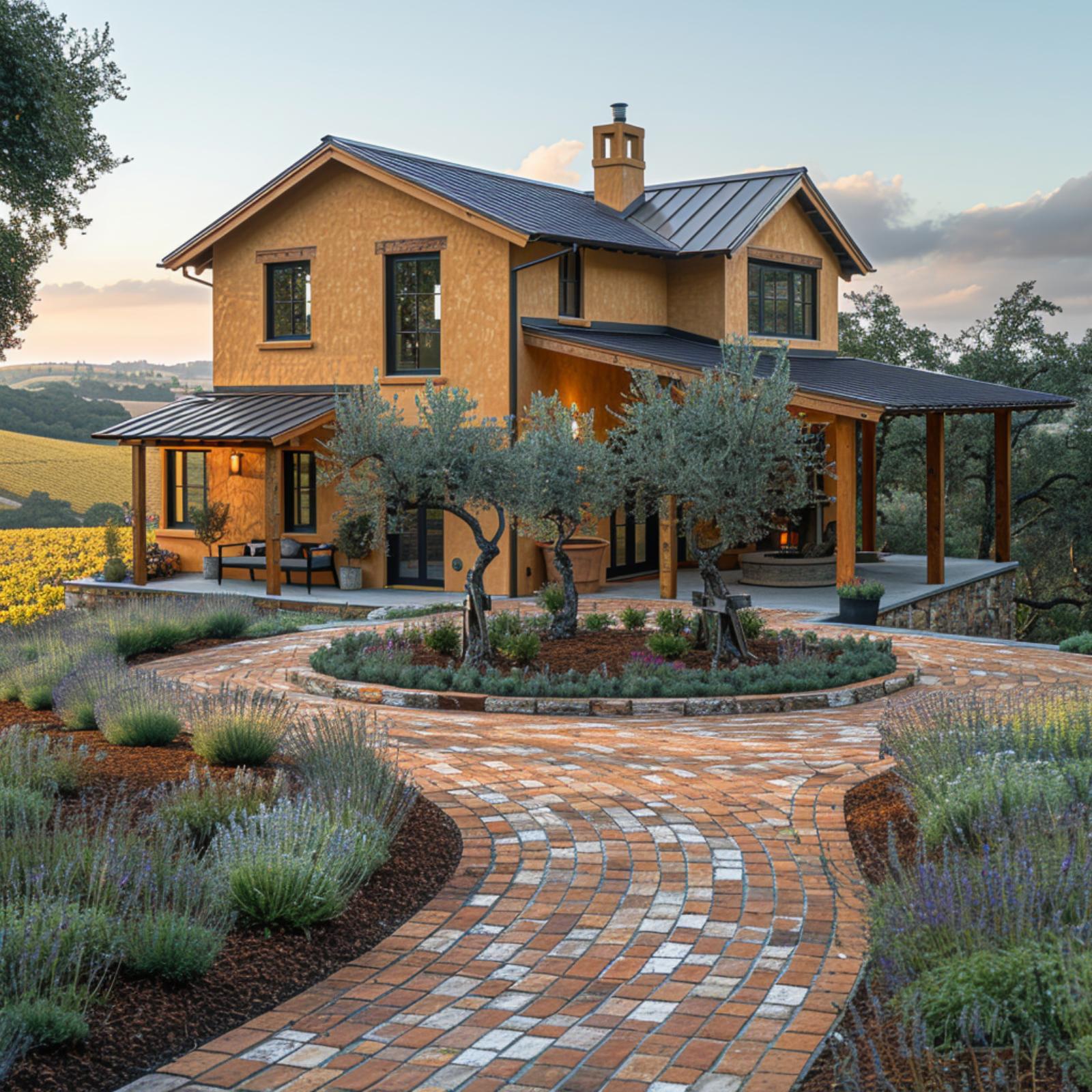 Gold Stucco, Gnarled Olive Trees, and a Brick Roundabout Built for a Slow Arrival