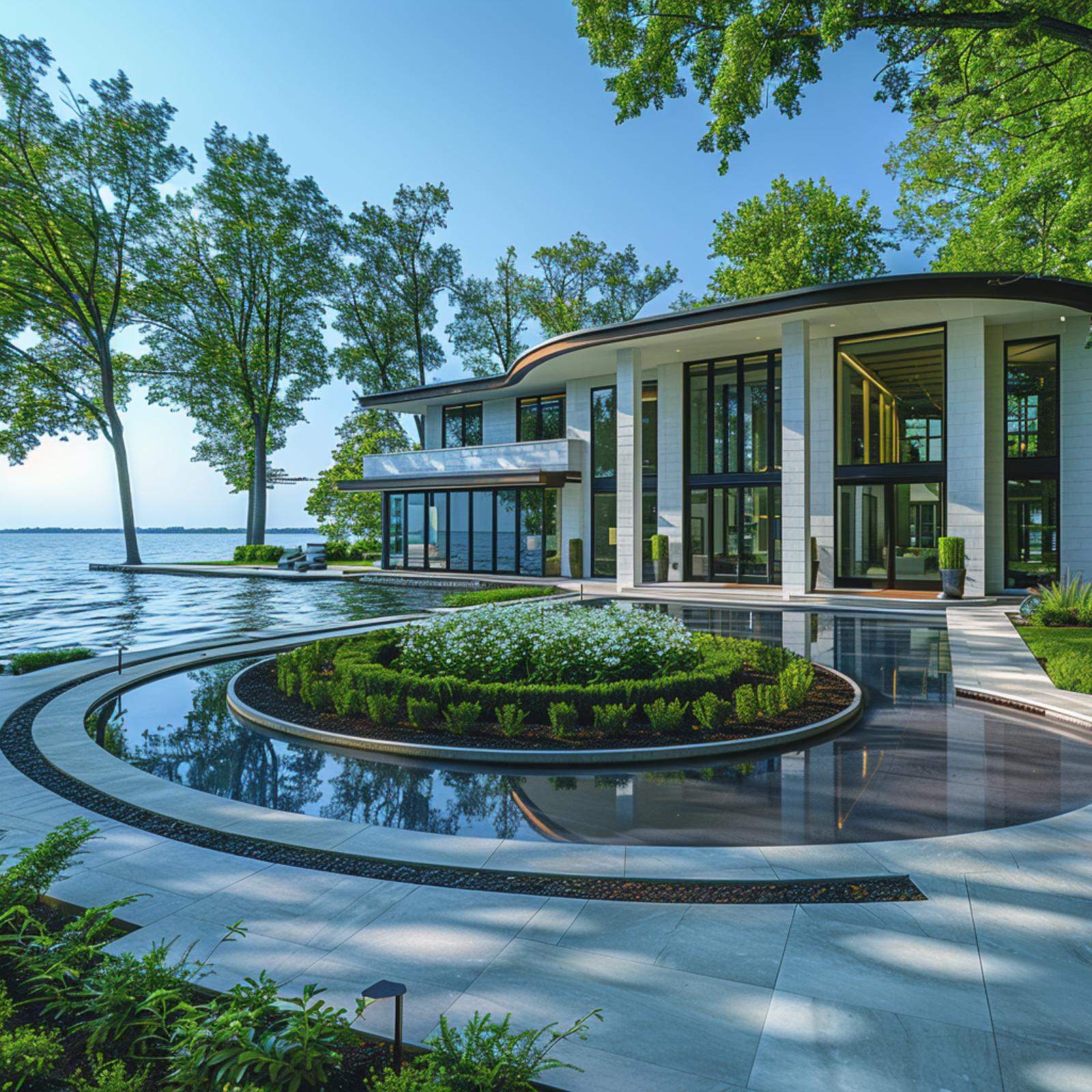 Lakefront Luxury, Concentric Reflection Pools, and a Roundabout That Earns Every Inch