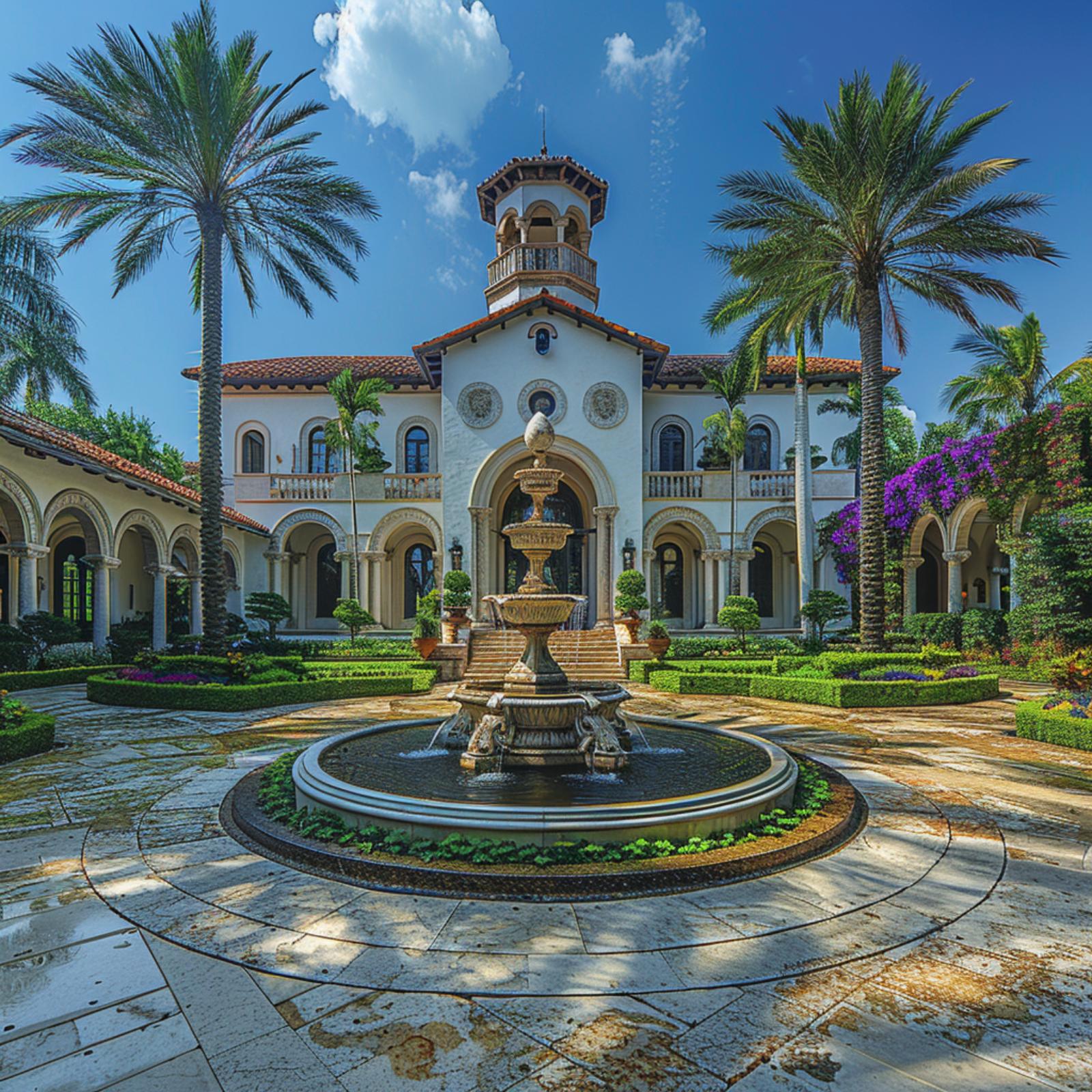 Spanish Colonial Courtyard Entry With a Fountain That Actually Earns Its Square Footage