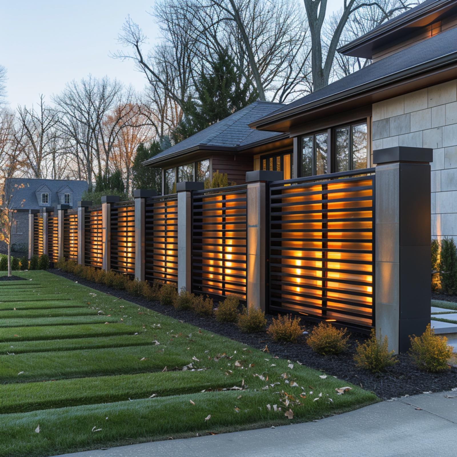 Illuminated Louvers, Stone Columns, and a Fence That Rewrites the Front of the Property