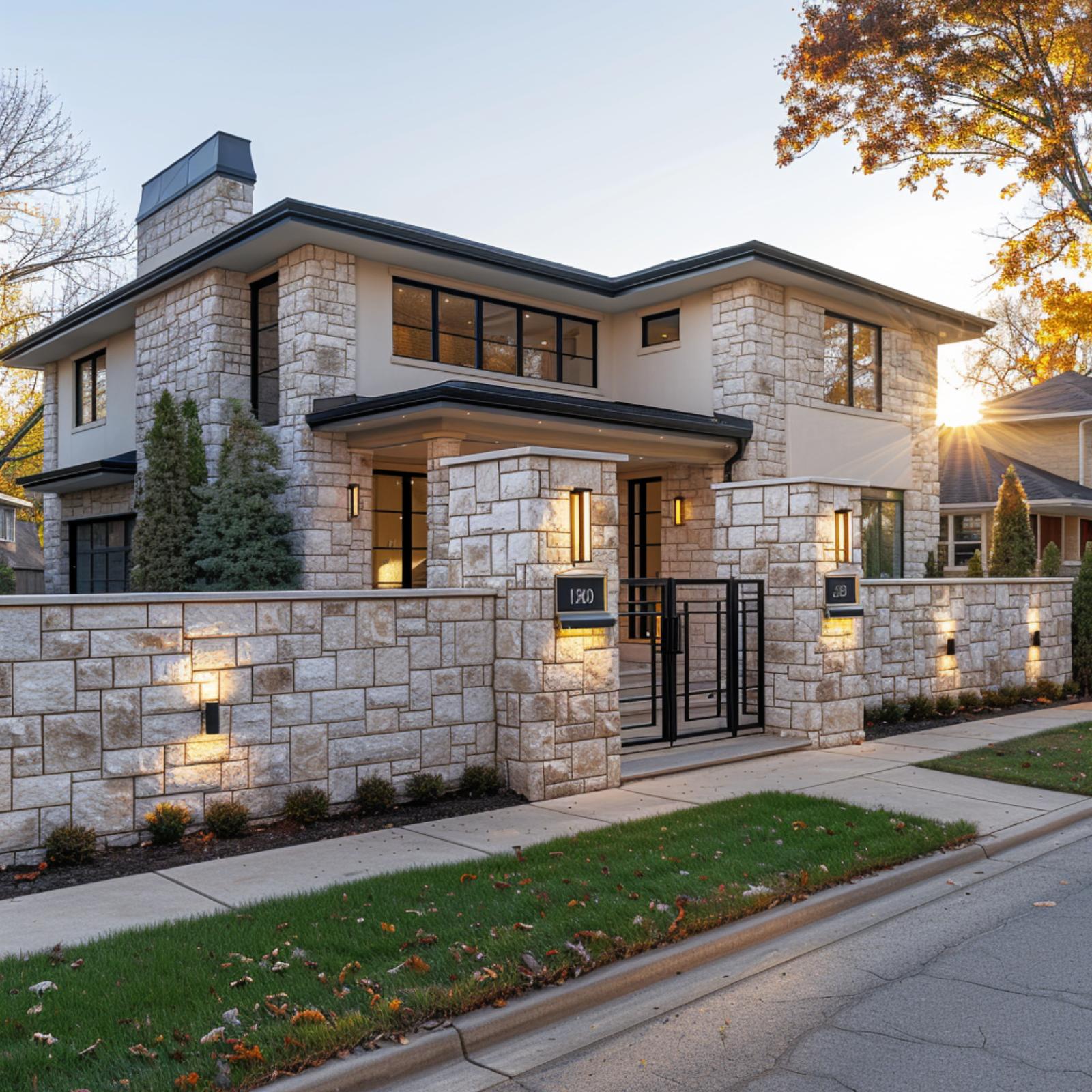 Natural Stone, Black Steel, and a Gate That Makes the Property Feel Inevitable