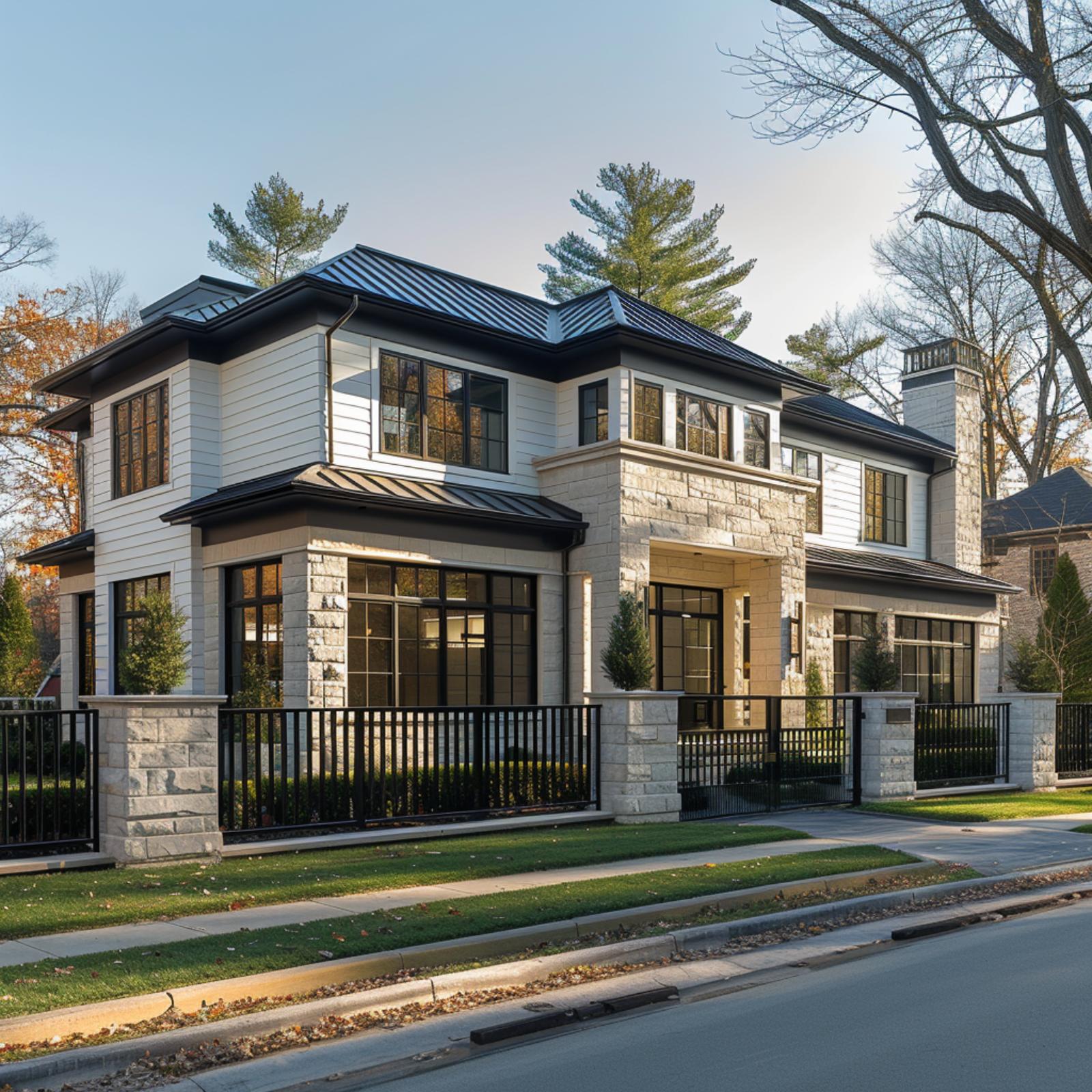 Stone Columns, Black Steel Rails, and a Fence Line That Makes the Property Feel Whole