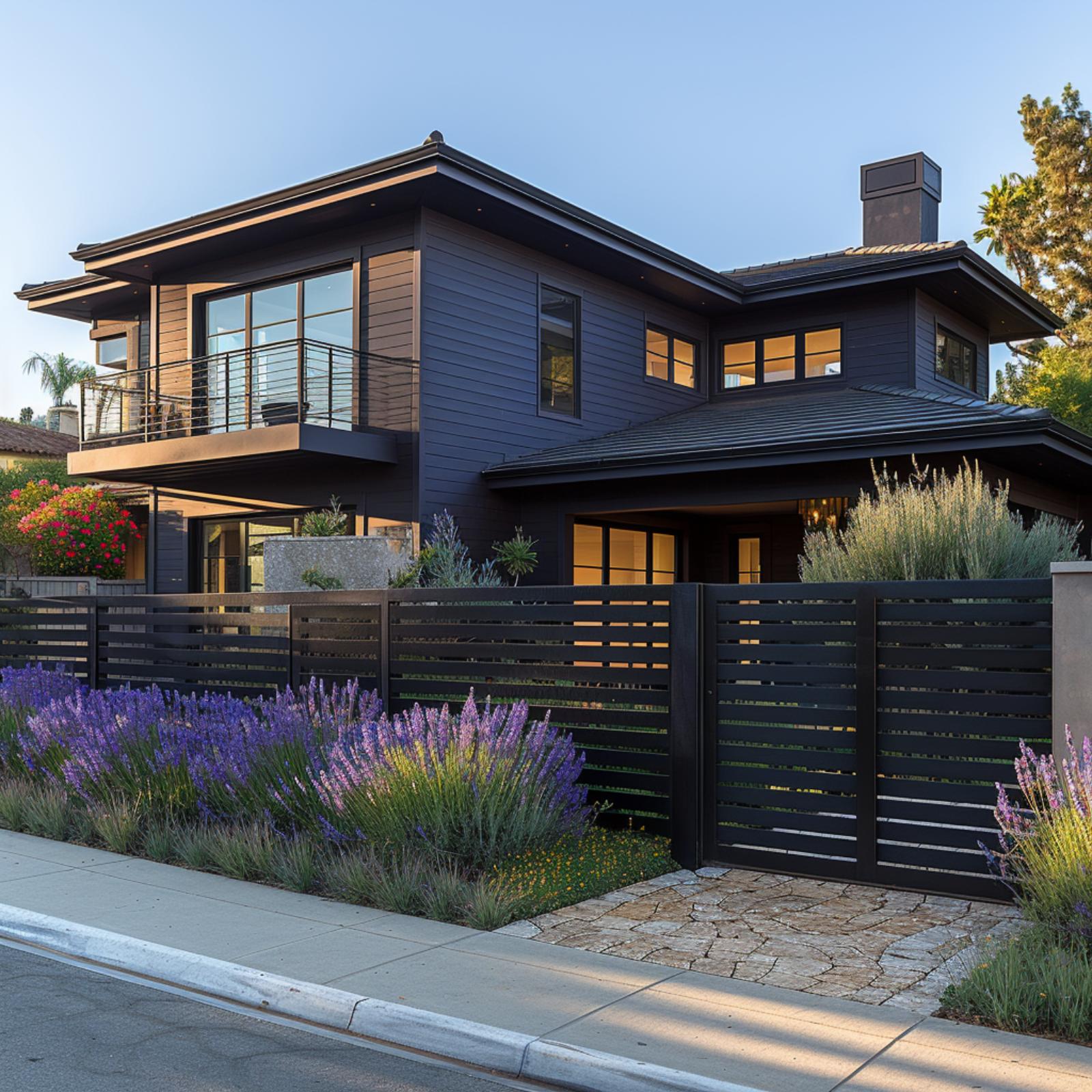 Dark Siding, Lavender, and a Horizontal Fence That Makes the Whole Street Facade Click