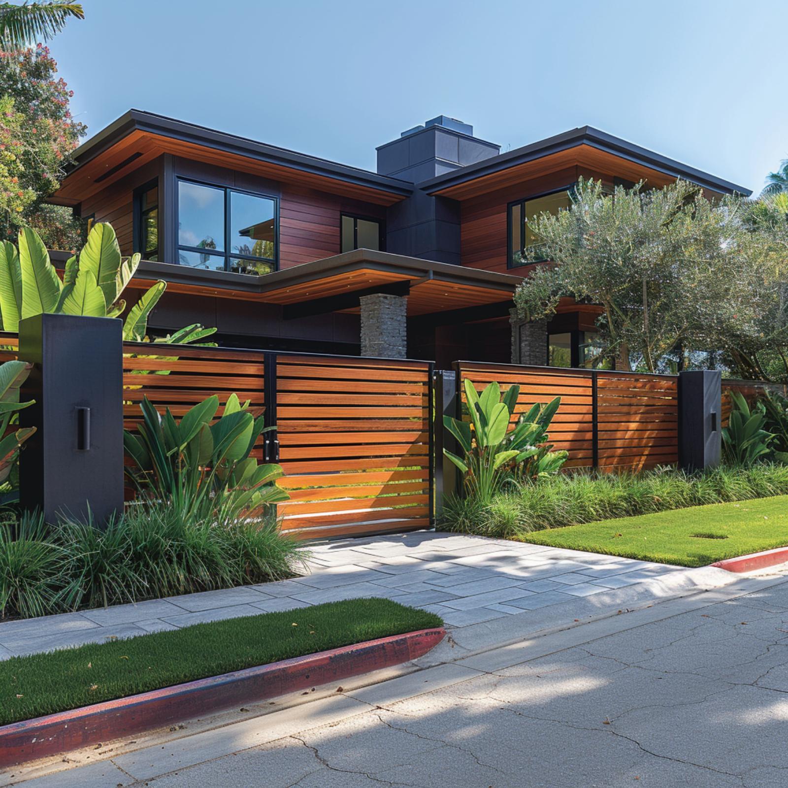 Redwood Cladding, Dark Steel Posts, and a Gate That Makes the Property Feel Composed