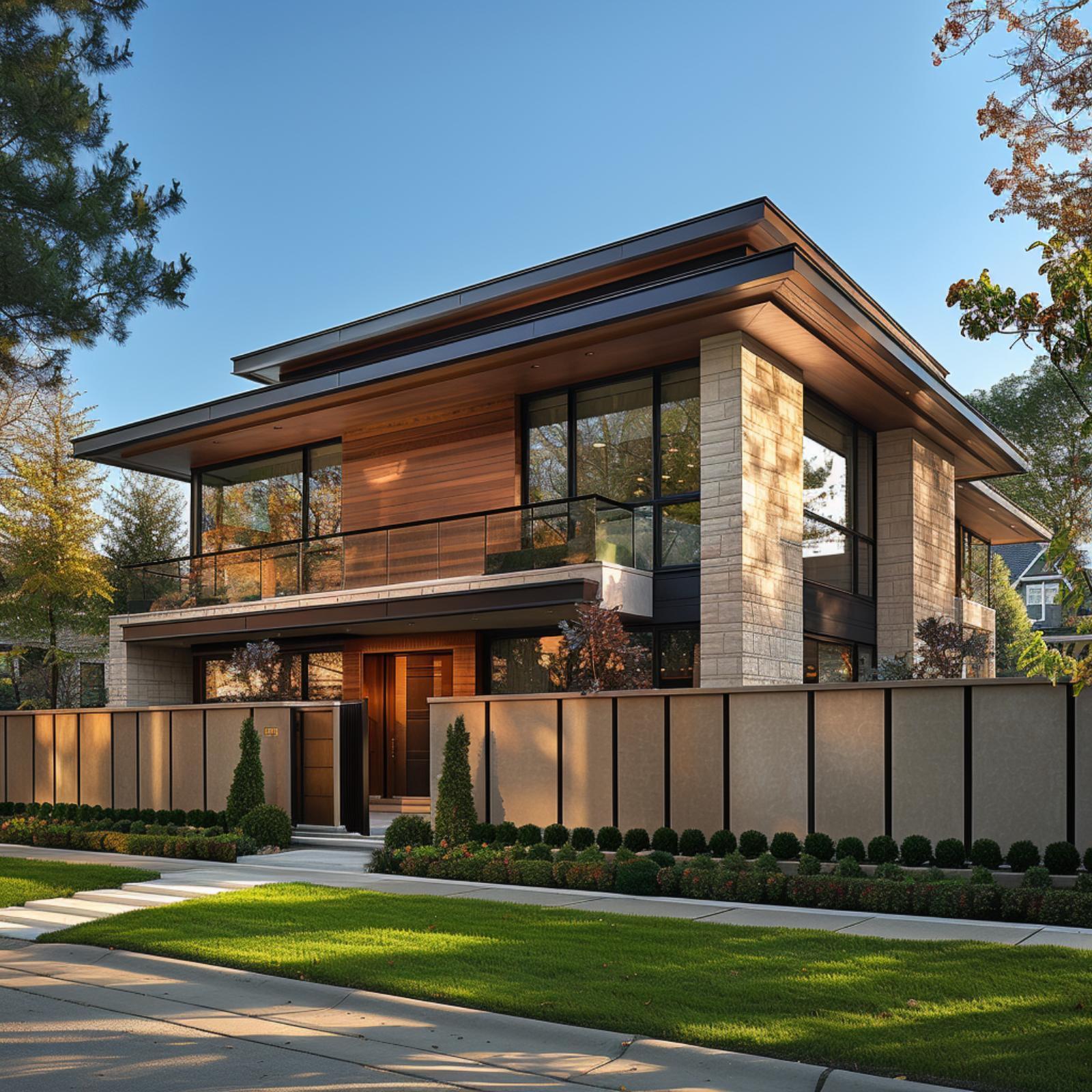 Warm Cedar, Limestone Columns, and a Perimeter Wall That Makes the Lot Read as One