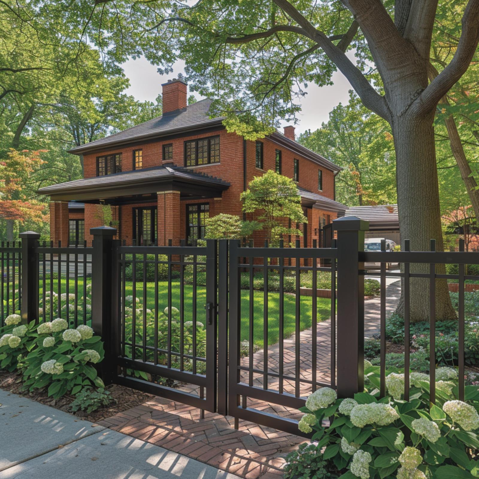 Red Brick, Hydrangeas, and a Dark Steel Fence That Makes Everything Click