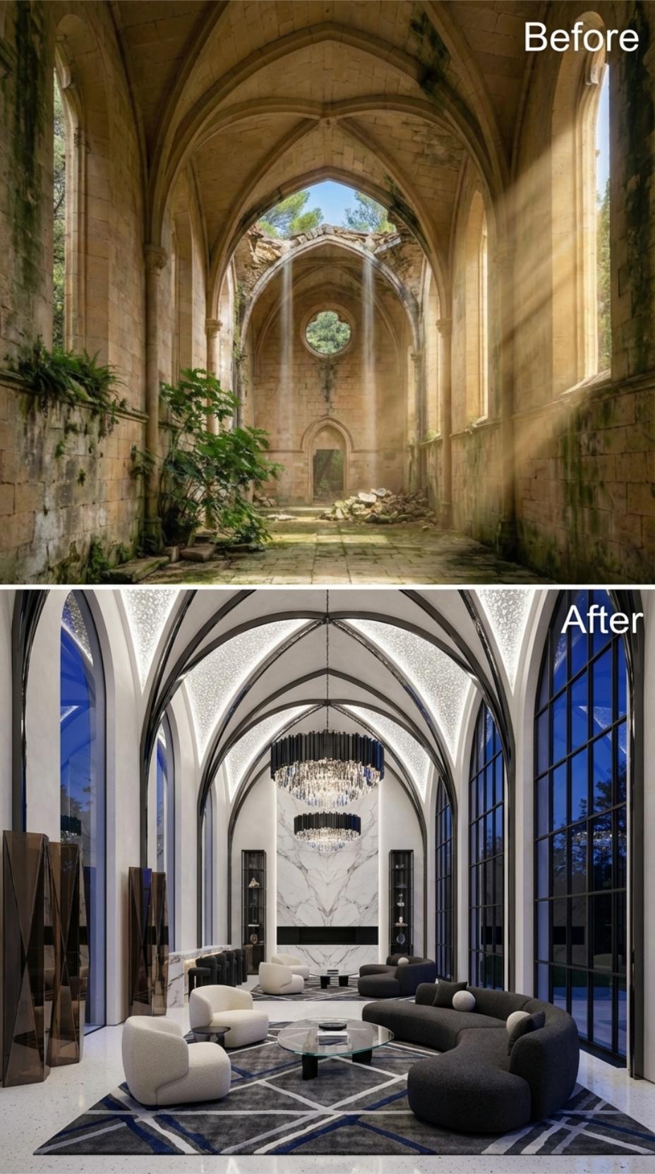 Gothic Nave Gutted of Its Ruin, Rebuilt in Marble and Velvet