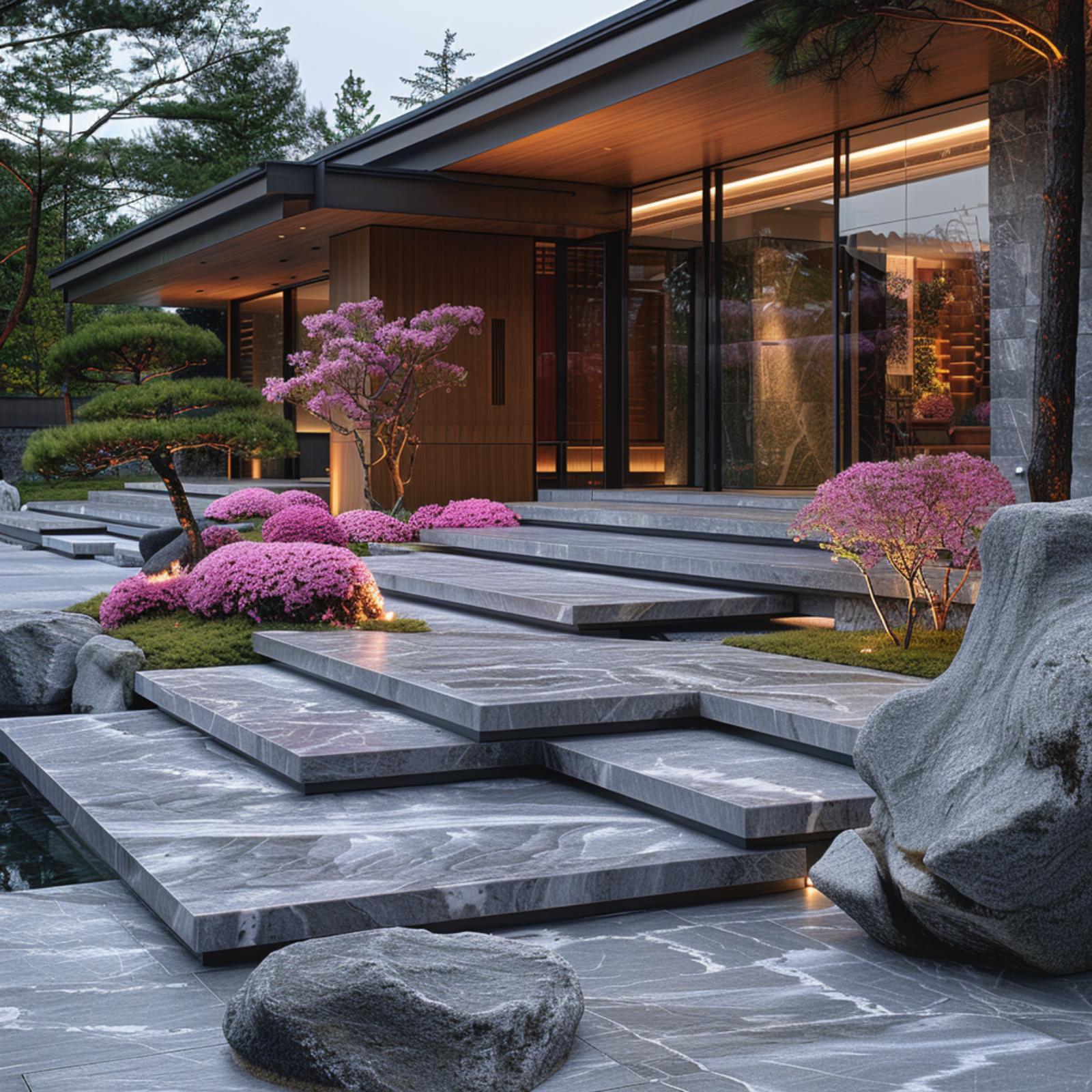 Floating Stone Steps and Azalea Mounds Prove Grass Was Never the Point