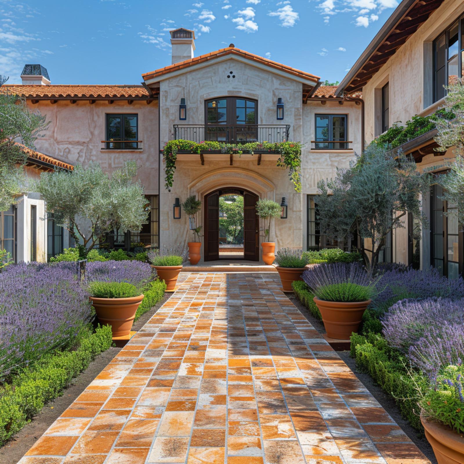 Lavender Borders and a Terracotta Tile Path Make Grass Look Like an Afterthought