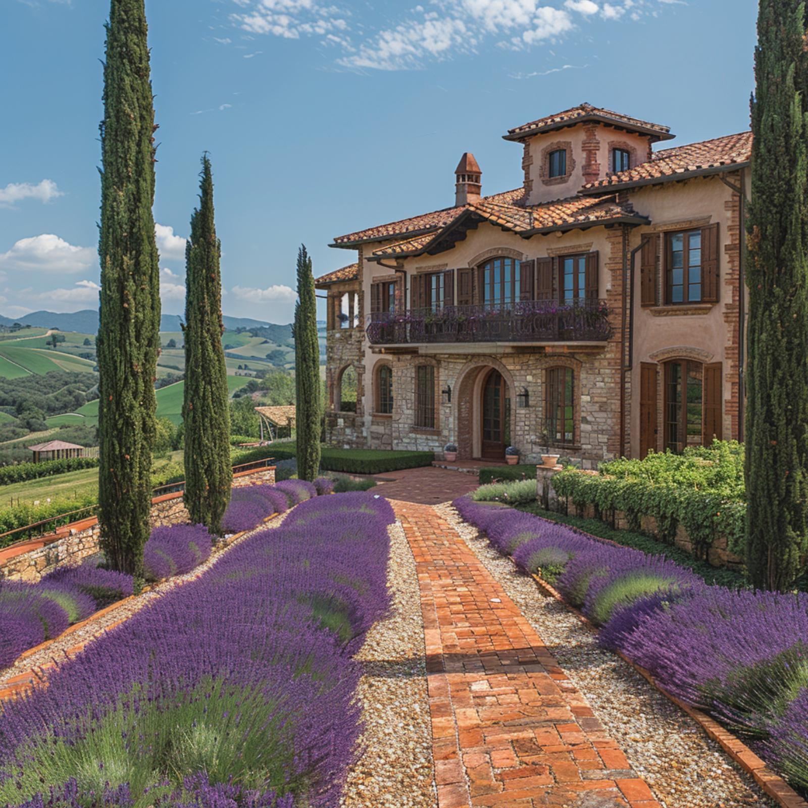 Cypress Rows, Blooming Lavender Beds, and Terracotta Brick Earn Every Compliment Grass Once Got