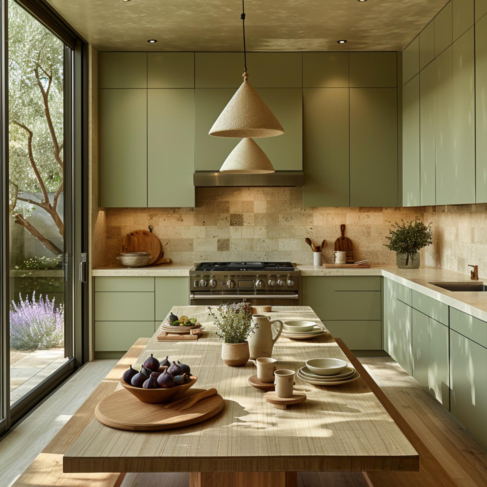 Woven Pendants and Sage Cabinetry Earn Their Warmth the Hard Way