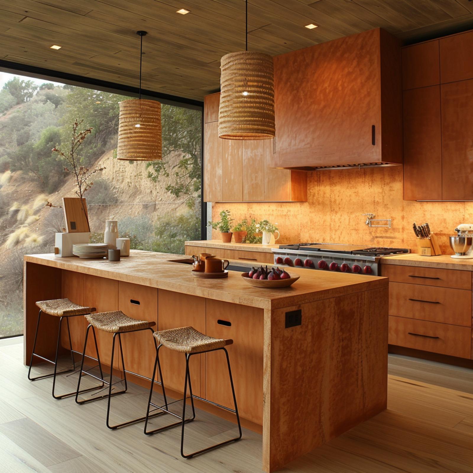 Warm Burl Wood and Woven Pendants Ask Whether Japandi Even Needs to Be Cool