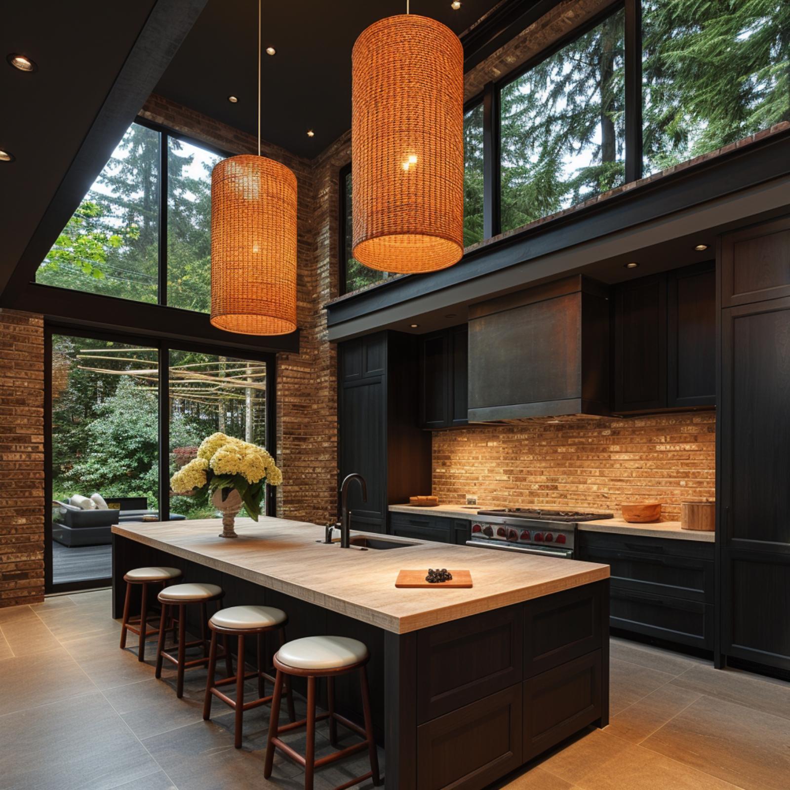 Woven Rattan, Exposed Brick, and Tall Glass Make Warmth Feel Architectural