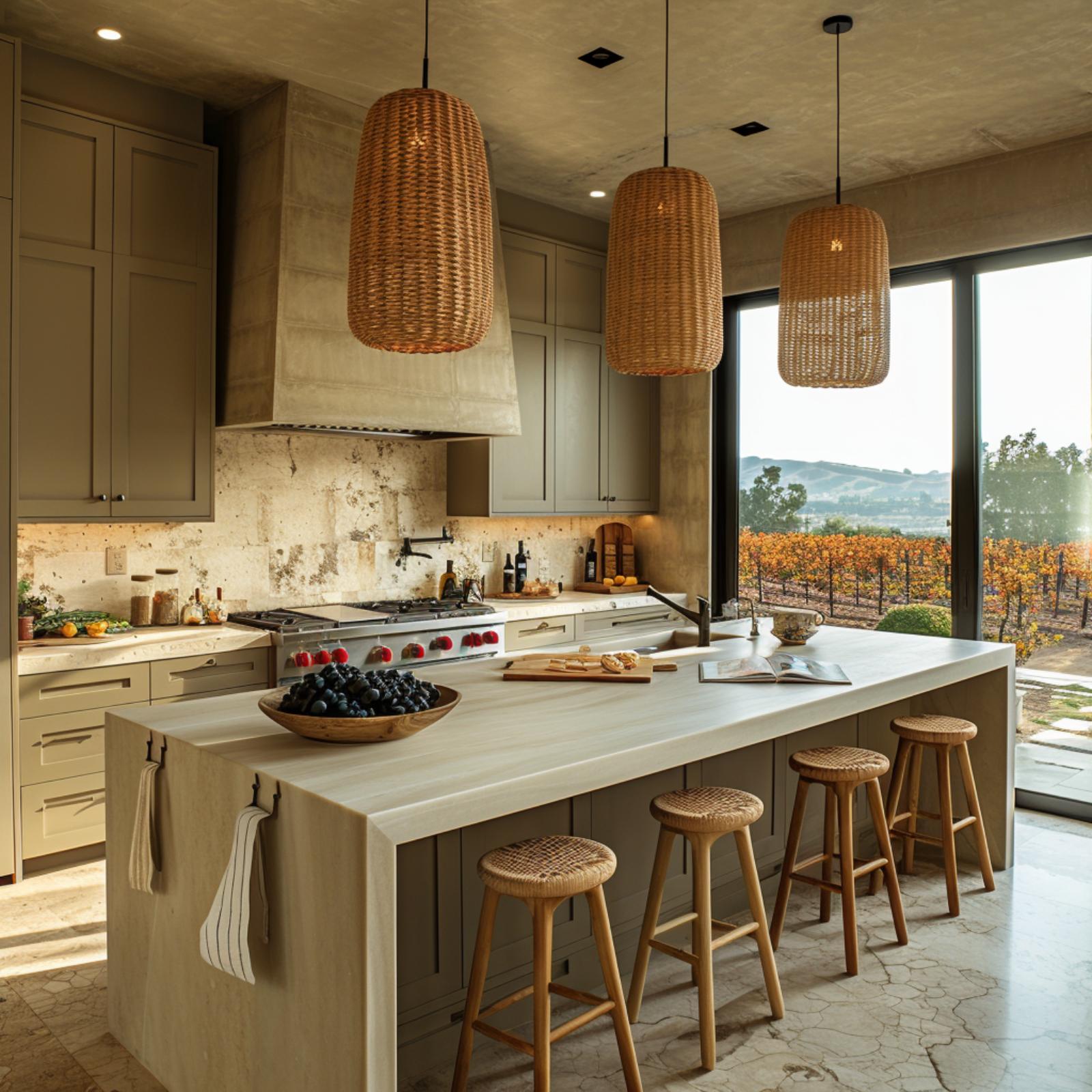 Woven Pendants and a Vineyard View Make Warmth Feel Inevitable