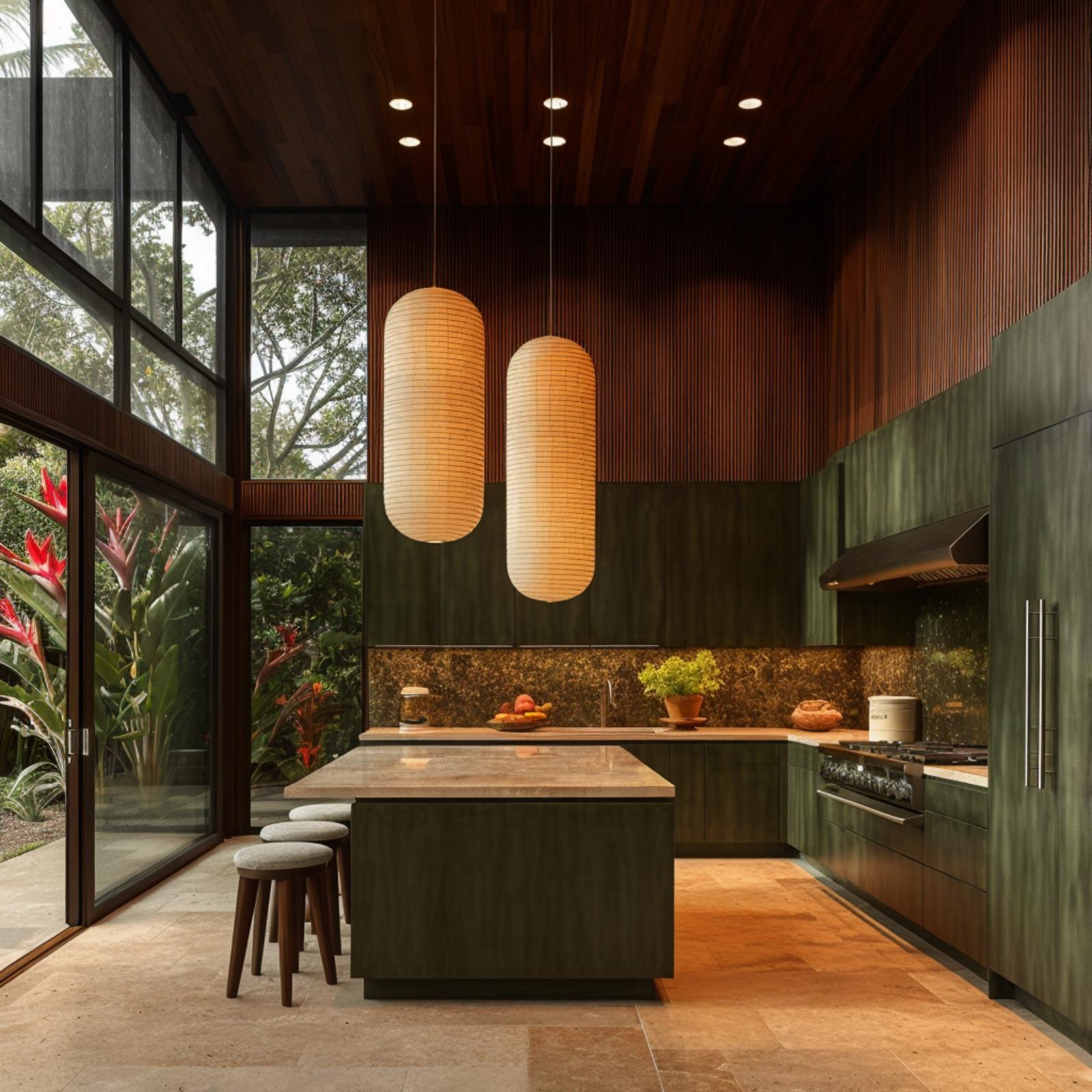Dark Wood Ceilings and Paper Lanterns Prove Japandi Can Run Warm