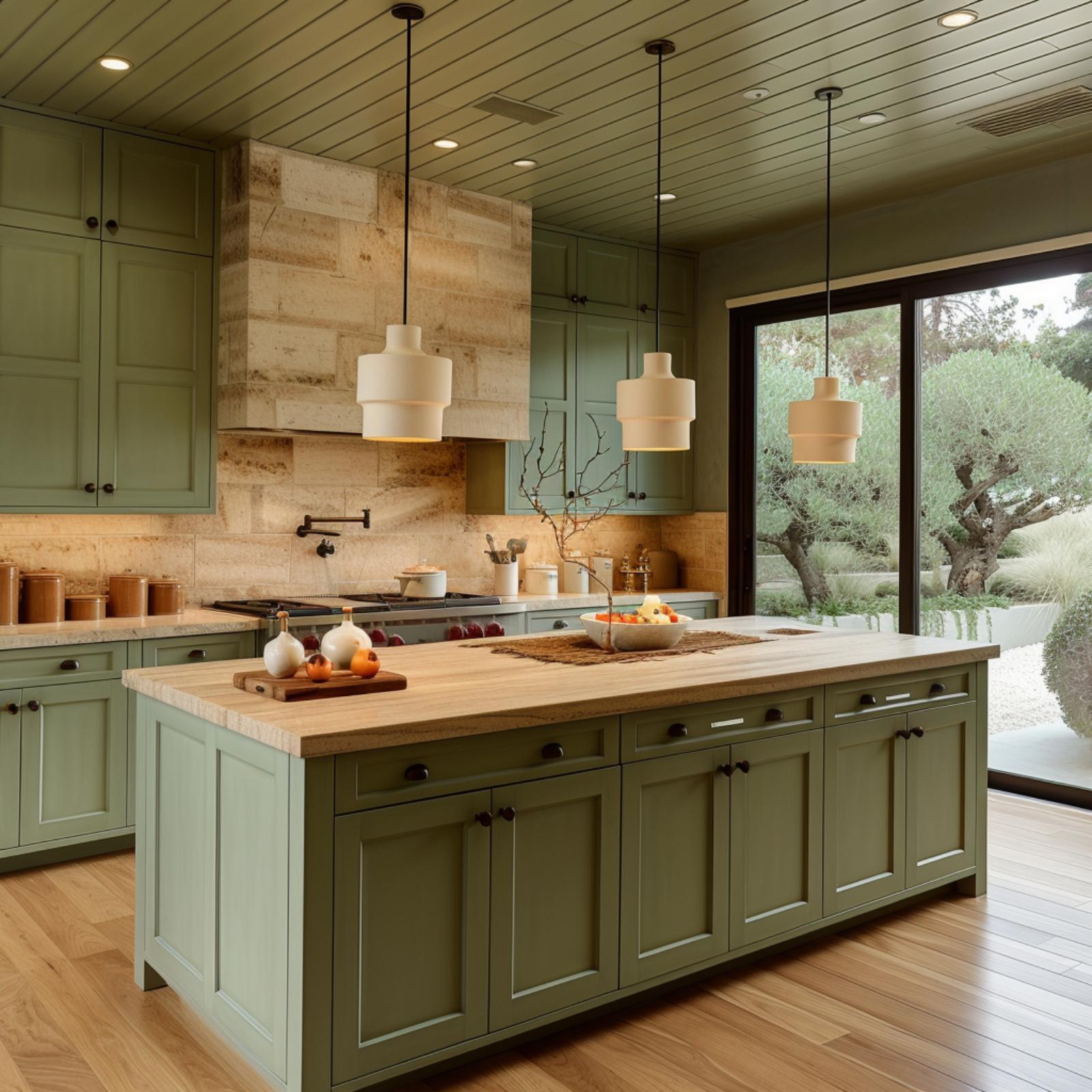 Olive Cabinets and Butcher Block Prove Warm Materials Don't Need to Match