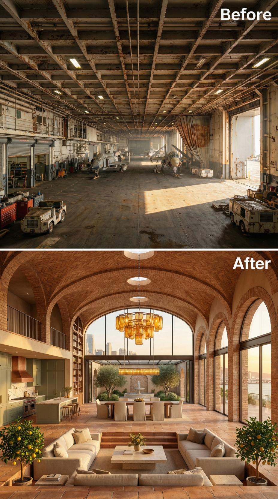 Jet Bay Bones Buried Beneath Herringbone Brick Vaulting and Amber Glass Light