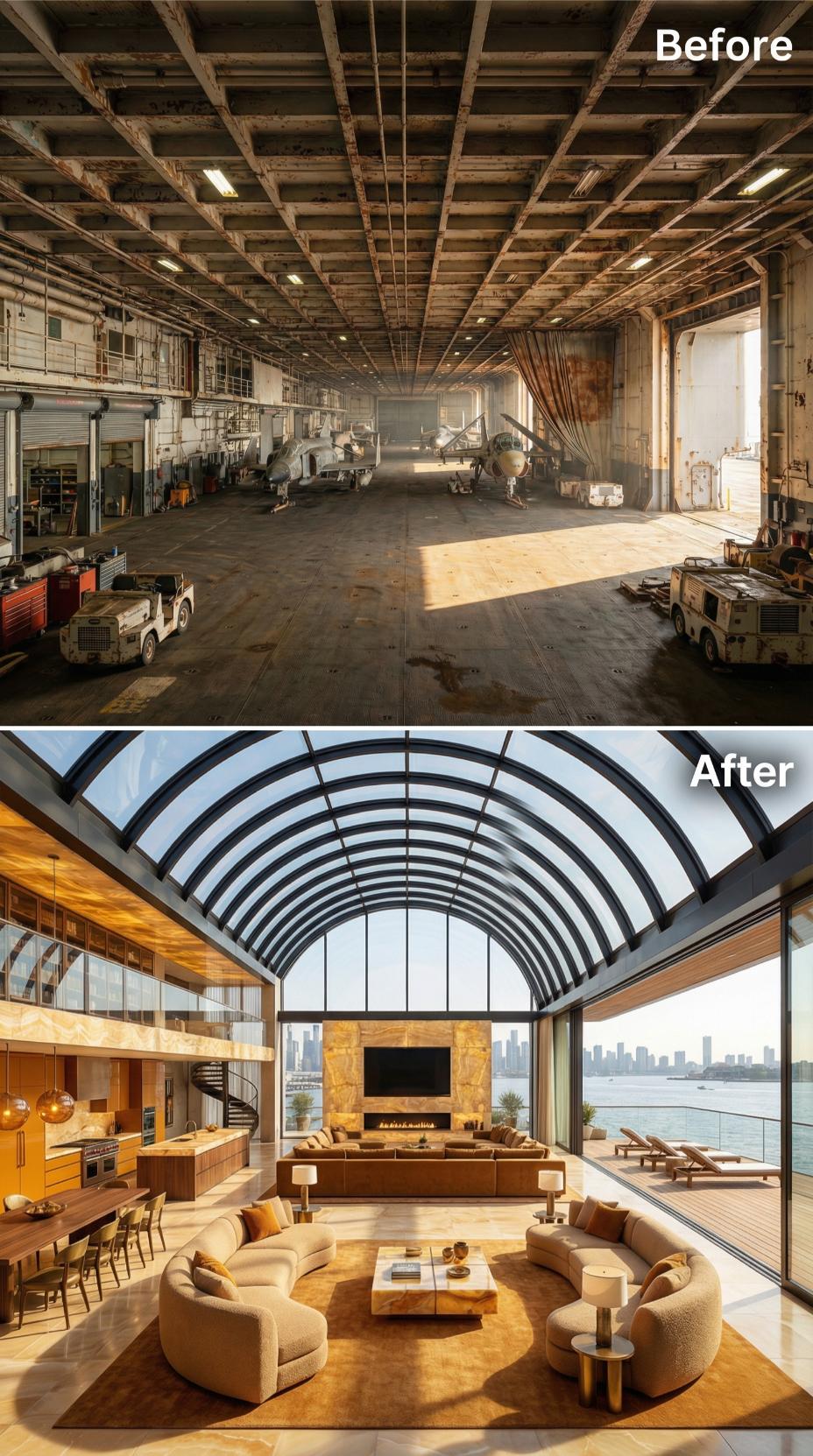 Barrel-Vaulted Glass Roof Crowns What Was Once a Fighter Jet Bay