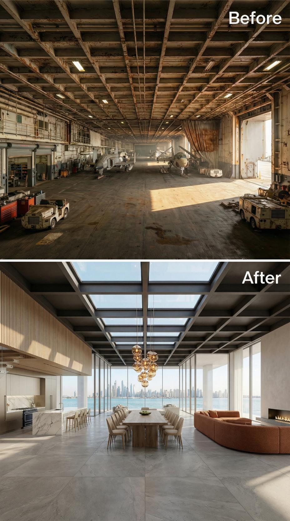 Steel Ceiling Grid Glazed Open, Marble Island Anchored Left, Terracotta Sectional Curved Right