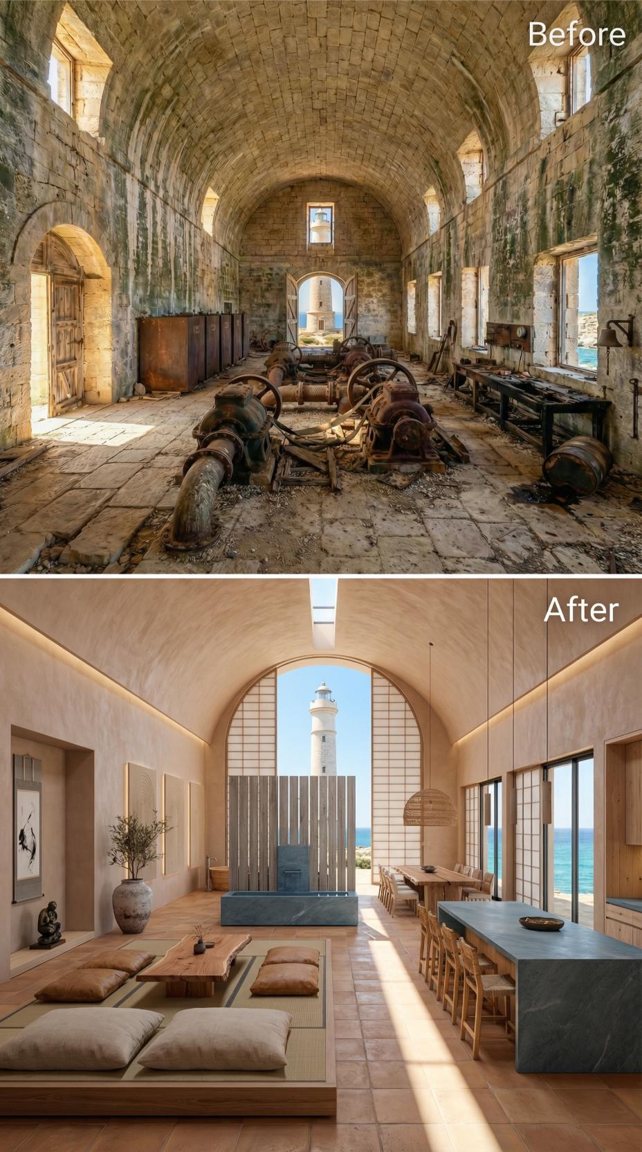 Tatami Zones and Slab Stone Islands Inside a Barrel-Vaulted Stone Shell