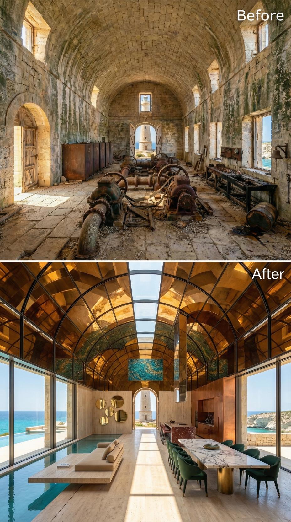 Copper Vault, Indoor Pool, Lighthouse Still Watching Through the Arch