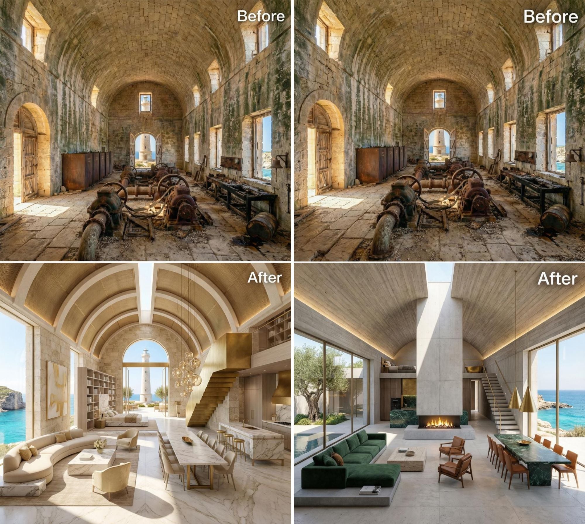 They Got Their Hands on an Abandoned Mediterranean Lighthouse Property. AI Designed These Spectacular 29 Luxury Homes for Them (Before and Afters)