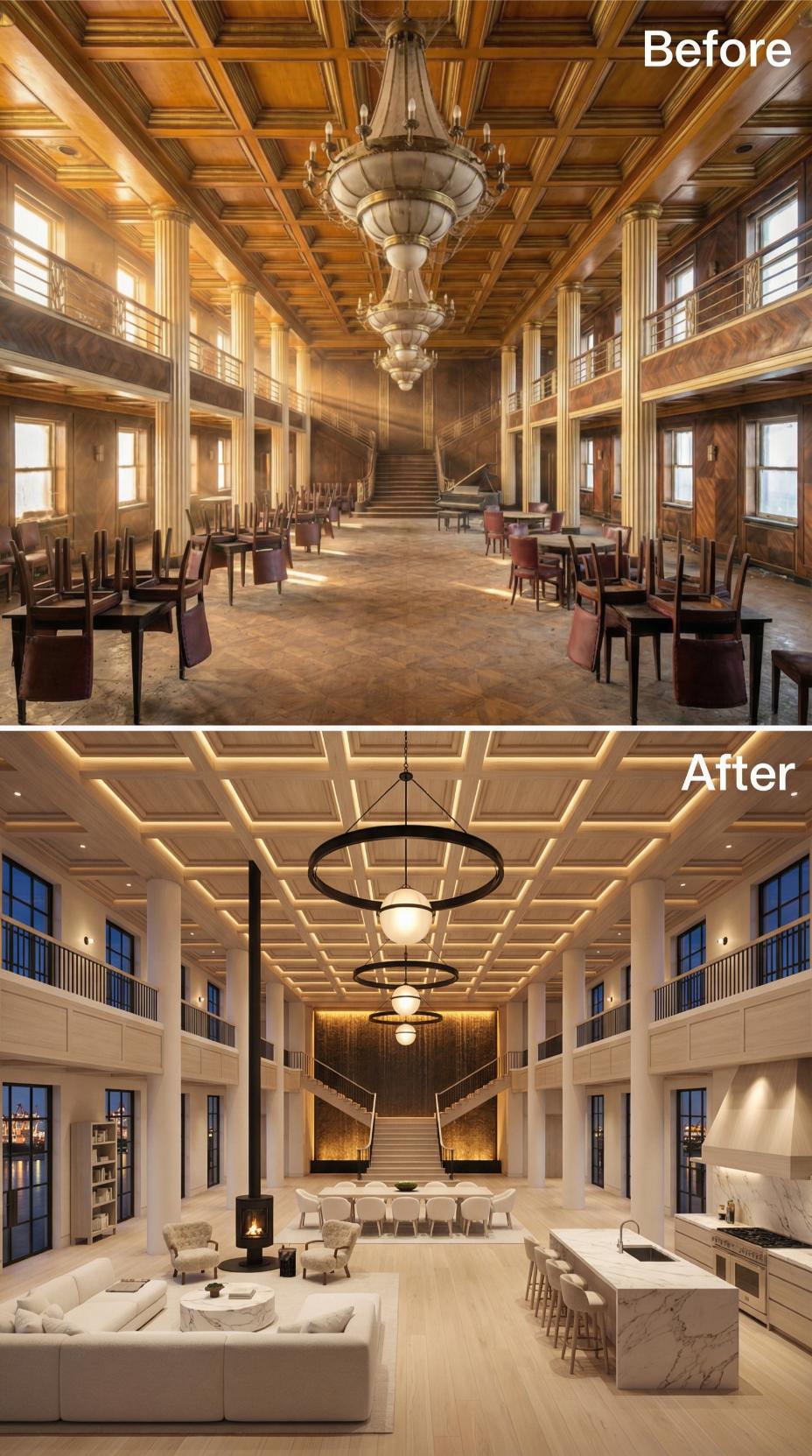 Warm Wood Gone, Bleached Plank and Marble Island Take the Grand Salon Floor
