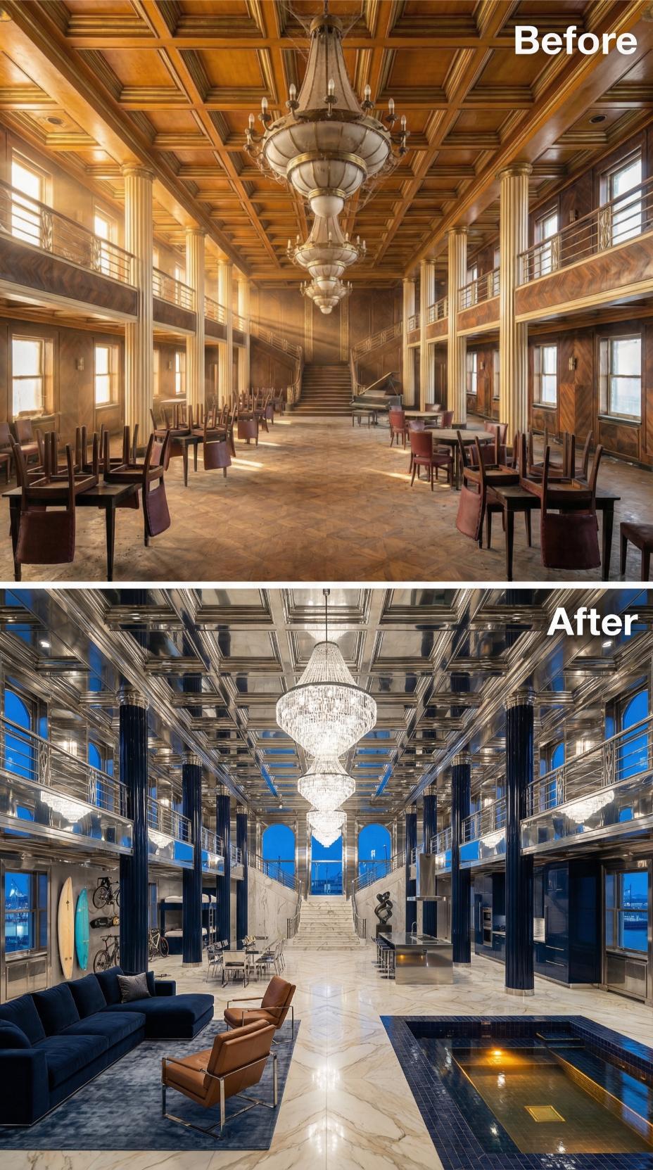 Silver Lacquer, Crystal Tiers, and Navy Velvet Claim a 1930s Grand Salon