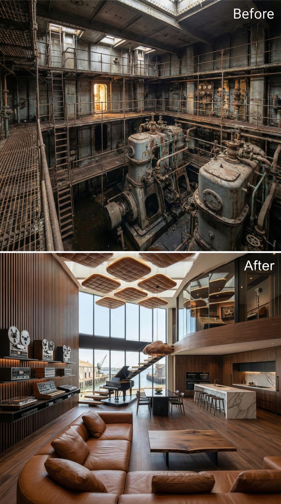 Walnut Slat Walls, a Grand Piano, and Reel-to-Reel Gear Occupy the Engine Pit