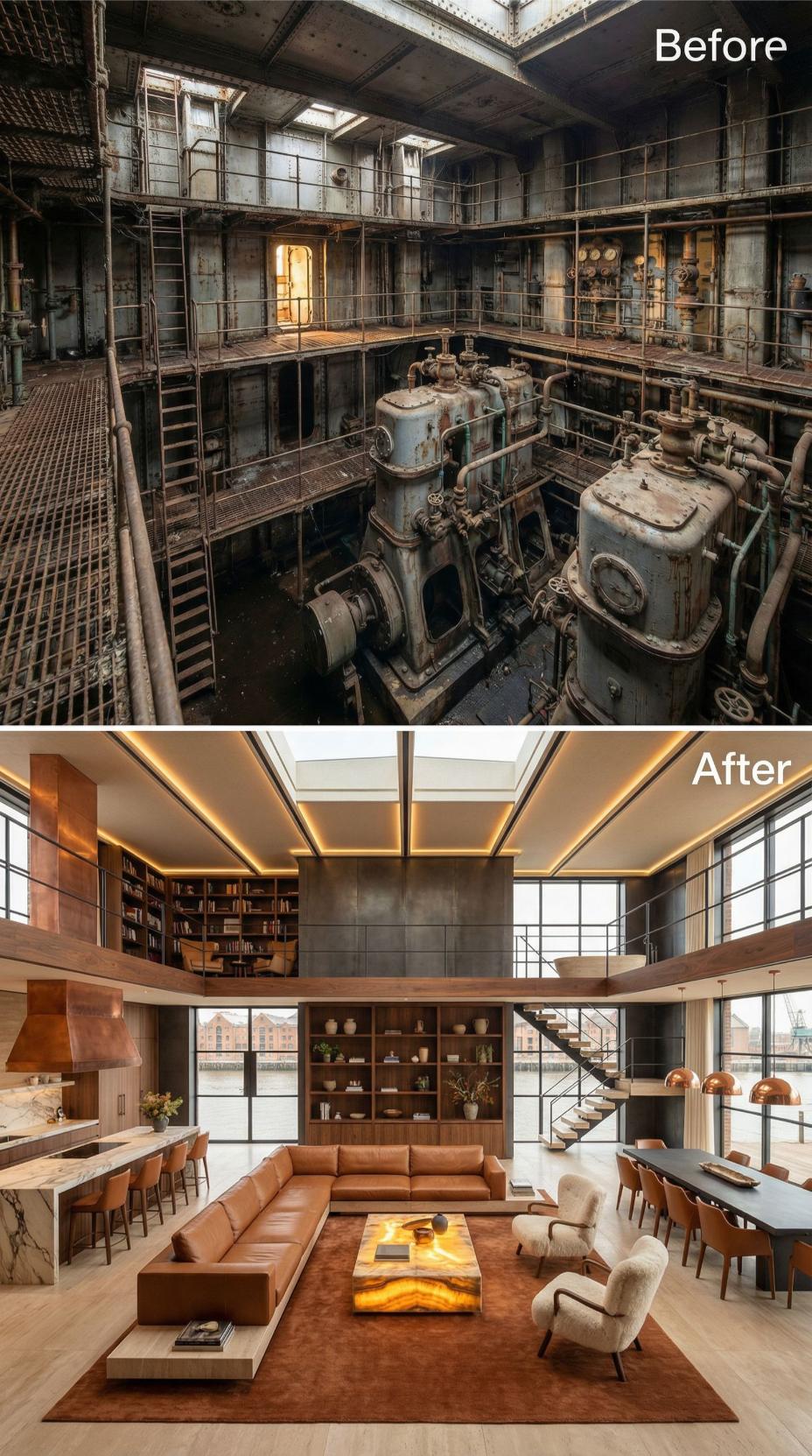 Copper Range Hood, Onyx Coffee Table, and Mezzanine Library Erase the Engine Floor
