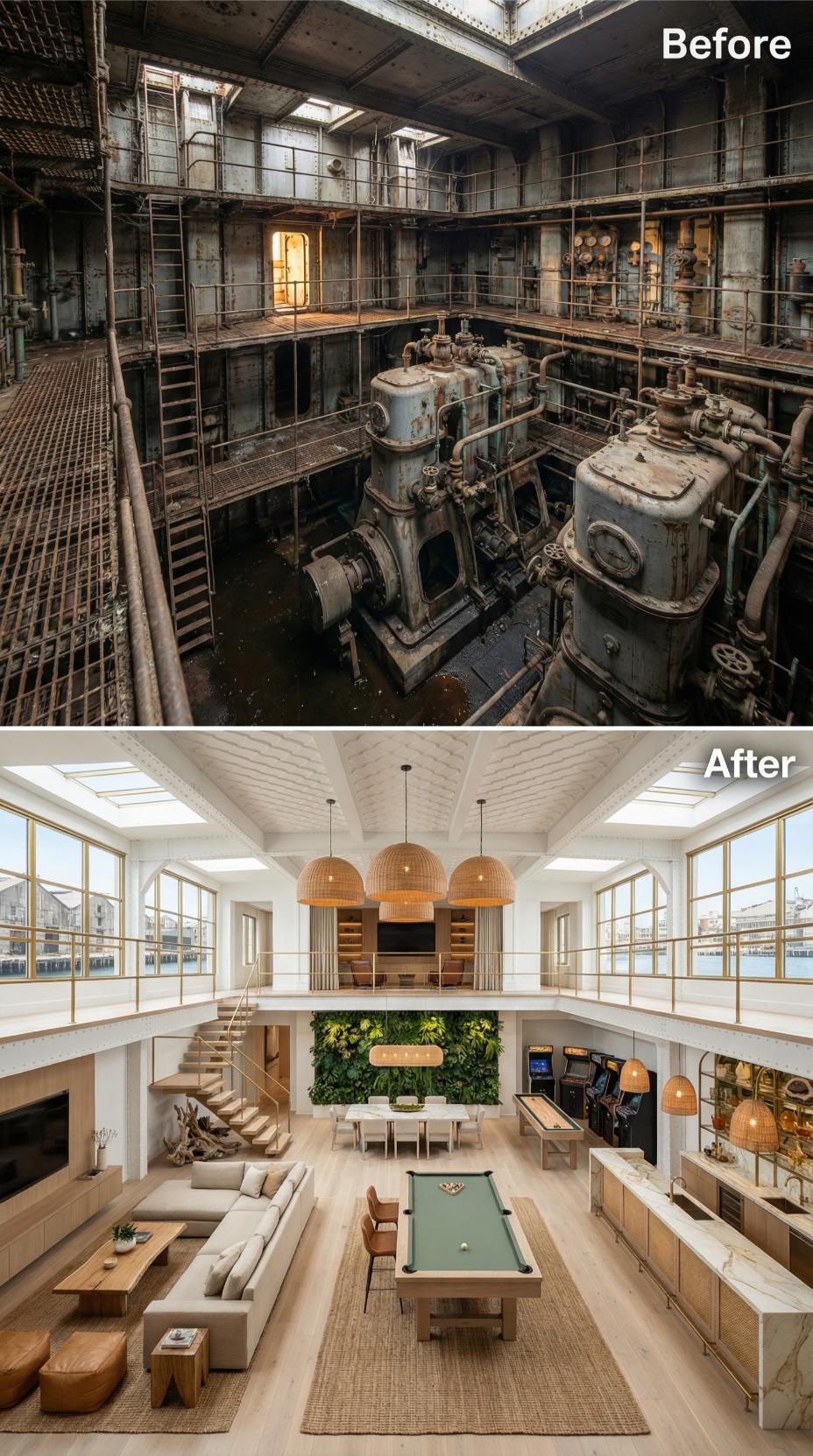 Bleached Oak Floors and a Living Wall Replace Decades of Industrial Decay